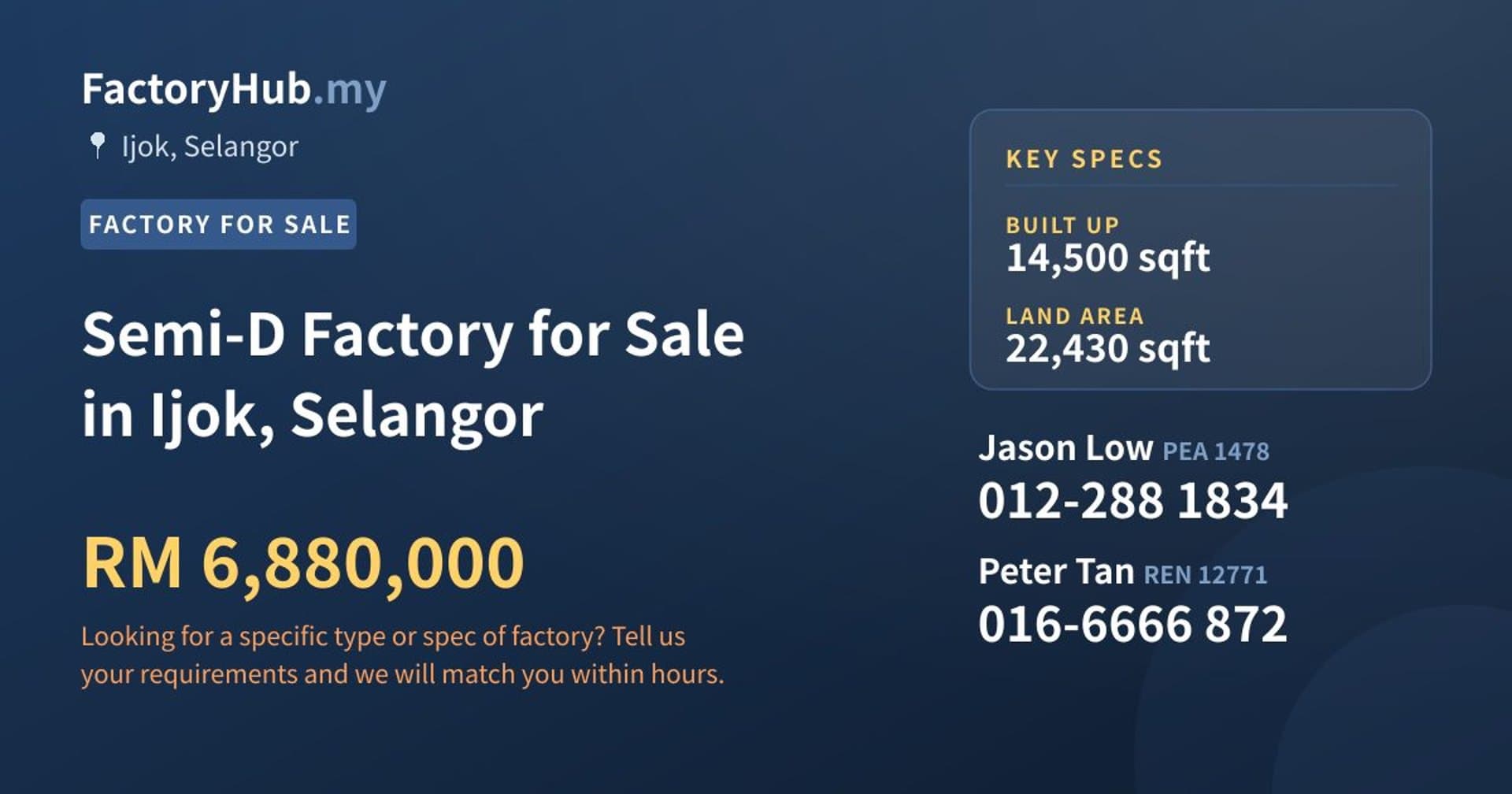 Semi-D Factory for Sale in Ijok, Selangor - Property image 1 of 2