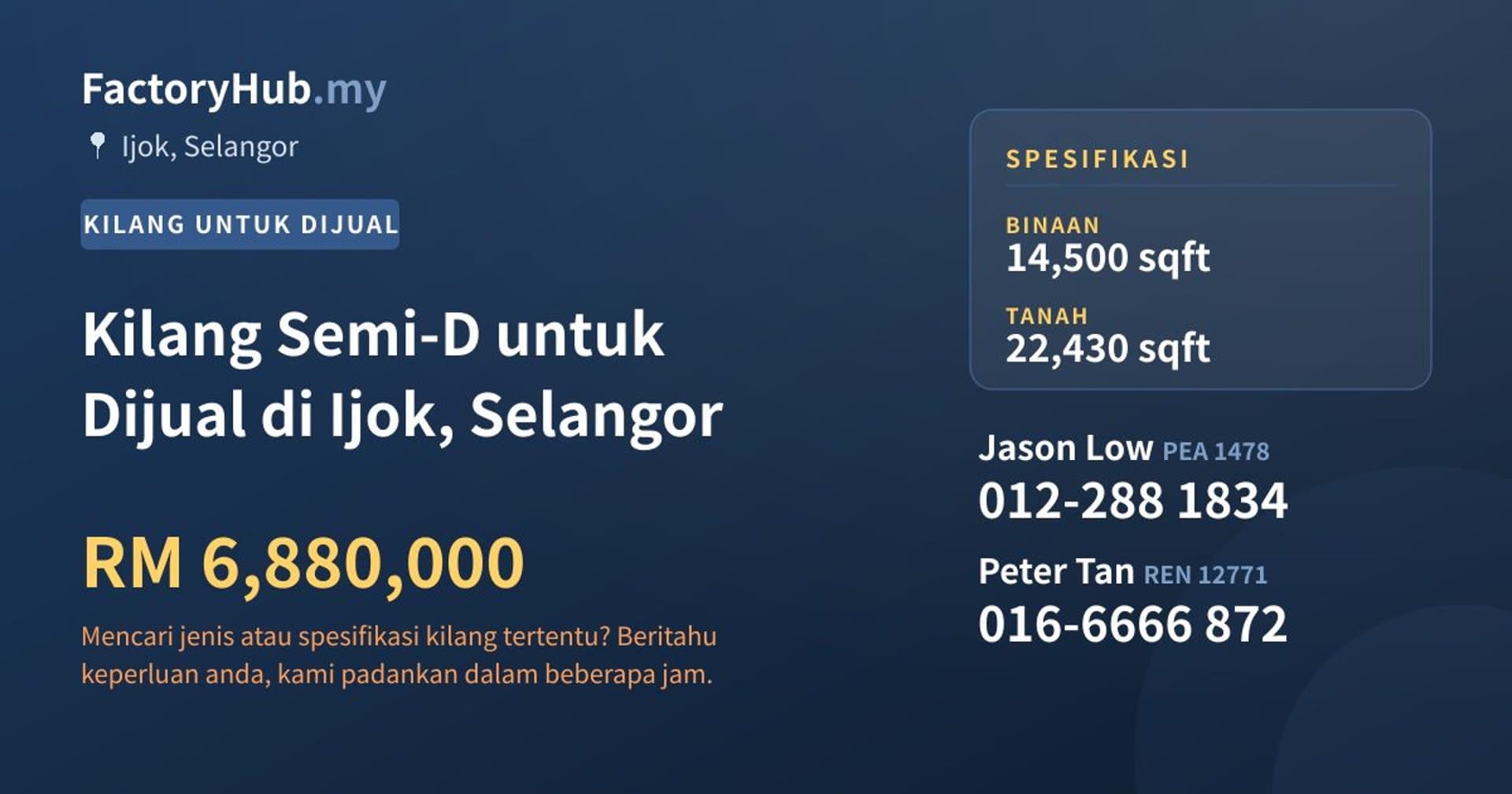Kilang Semi-D untuk Dijual di Ijok, Selangor · Imej hartanah 1/2