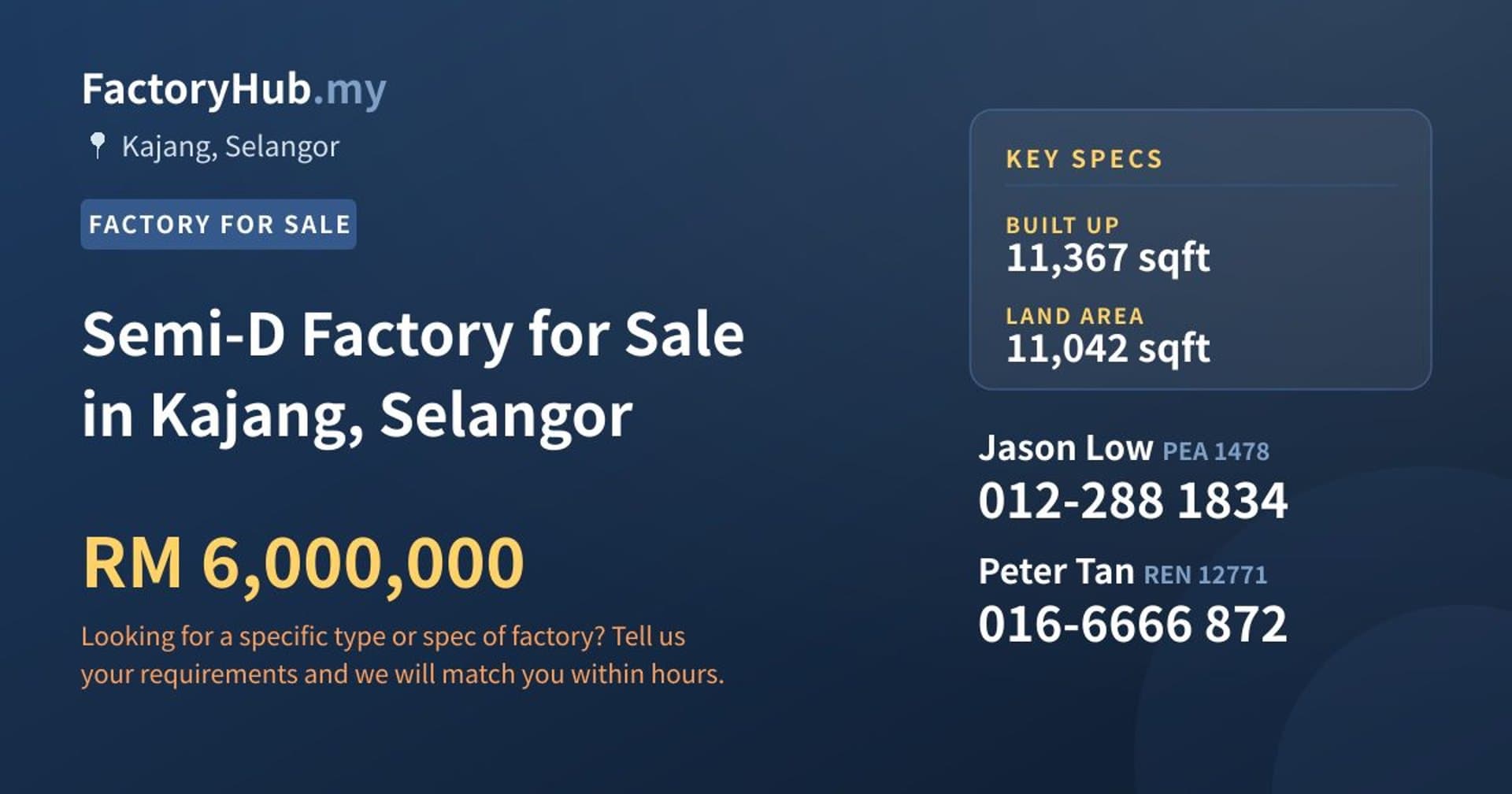 Semi-D Factory for Sale in Kajang, Selangor - Property image 1 of 2