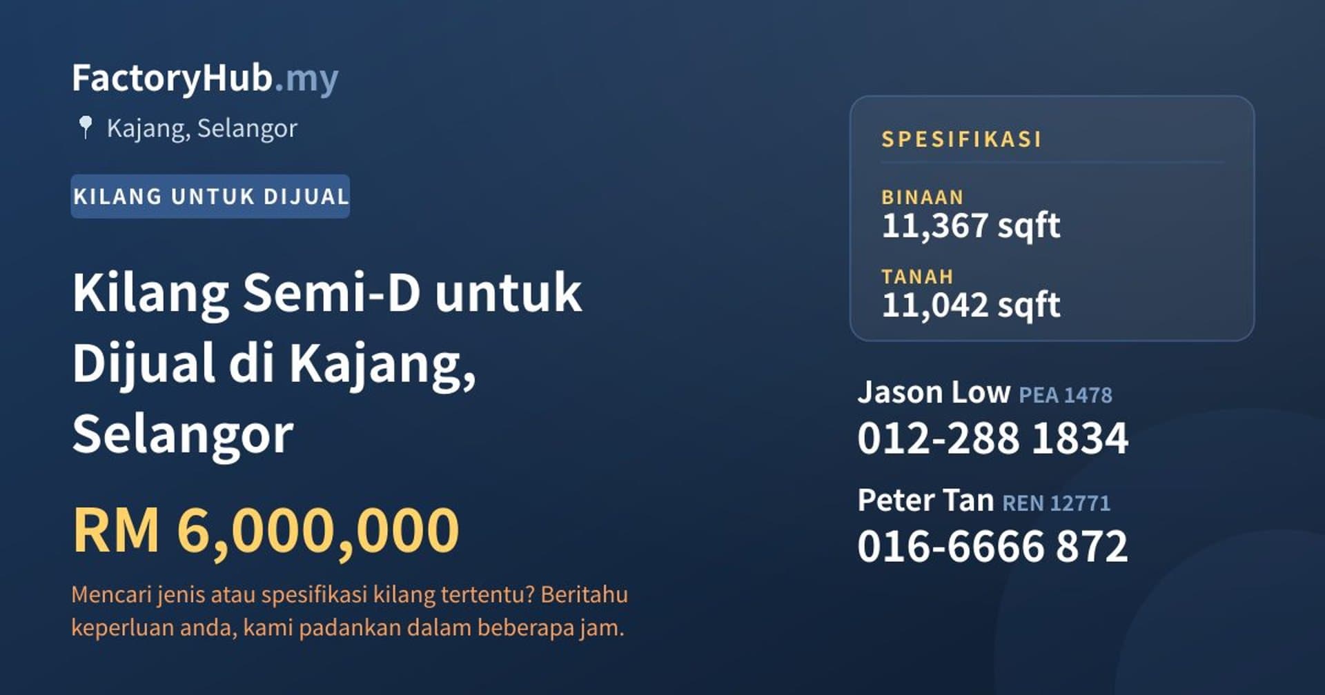 Kilang Semi-D untuk Dijual di Kajang, Selangor · Imej hartanah 1/2