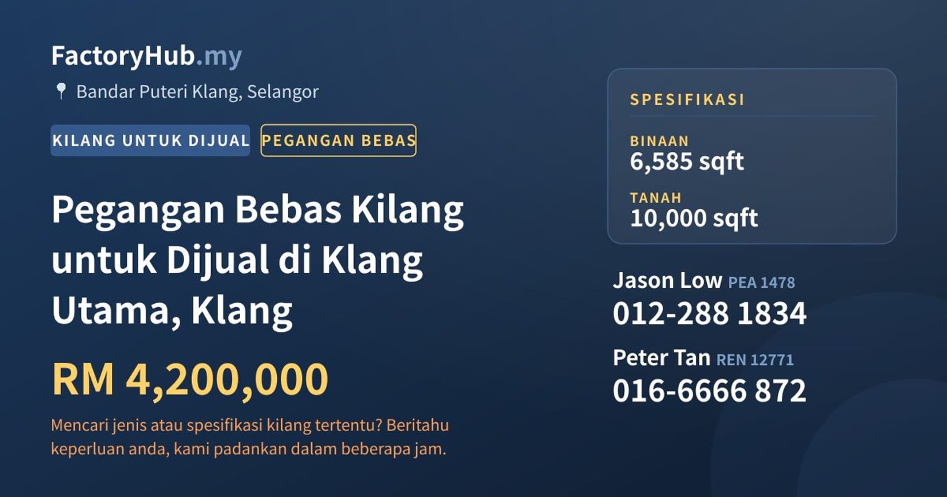 Pegangan Bebas Kilang untuk Dijual di Klang Utama, Klang · Imej hartanah 1/2
