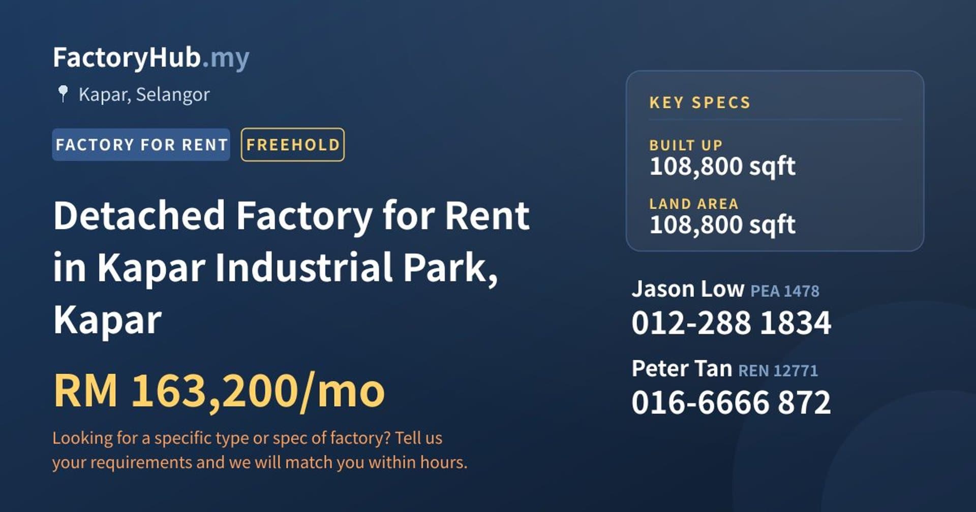Detached Factory for Rent in Kapar Industrial Park, Kapar - Property image 1 of 2