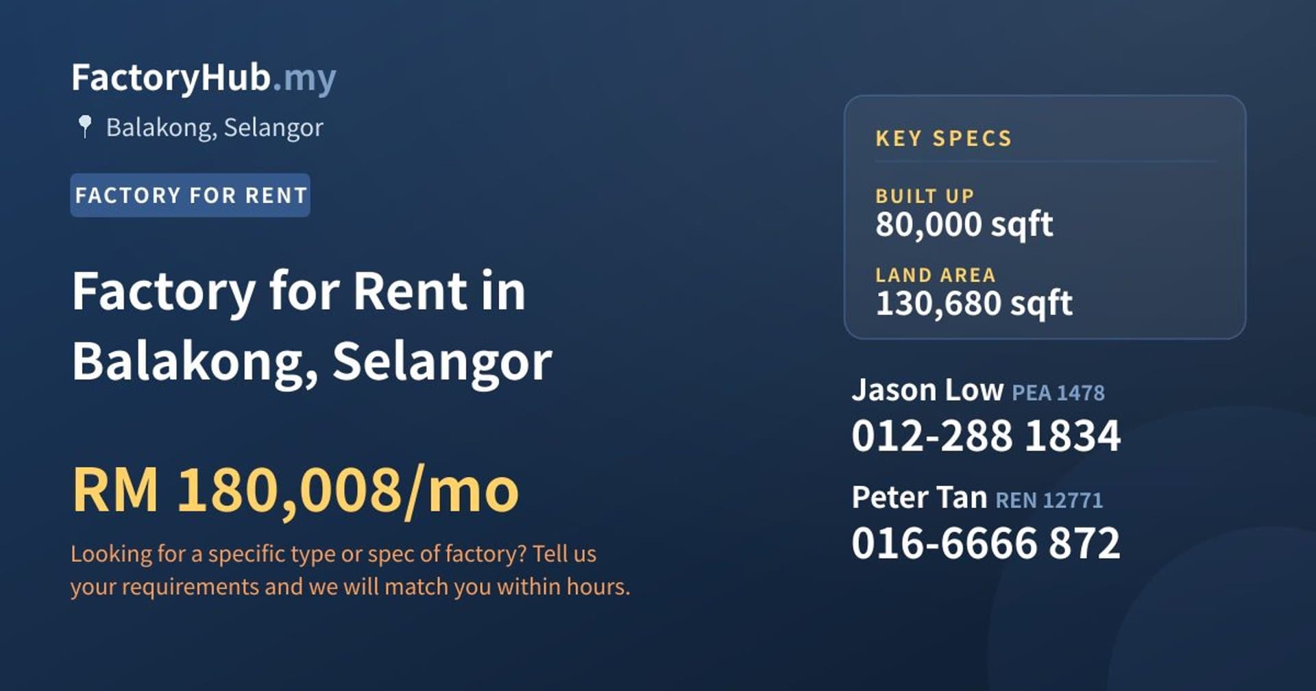 Factory for Rent in Balakong, Selangor - Property image 1 of 2