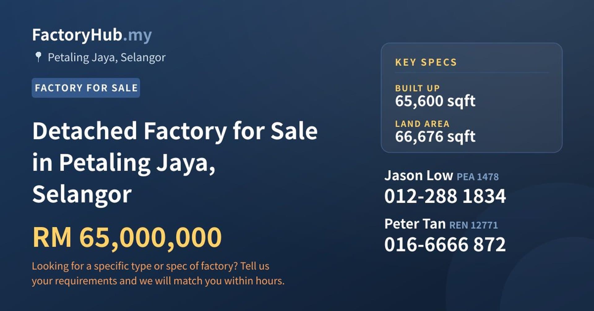 Detached Factory for Sale in Petaling Jaya, Selangor - Property image 1 of 2