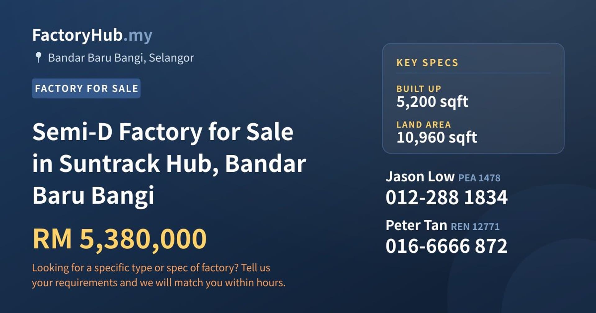 Semi-D Factory for Sale in Suntrack Hub, Bandar Baru Bangi - Property image 1 of 2