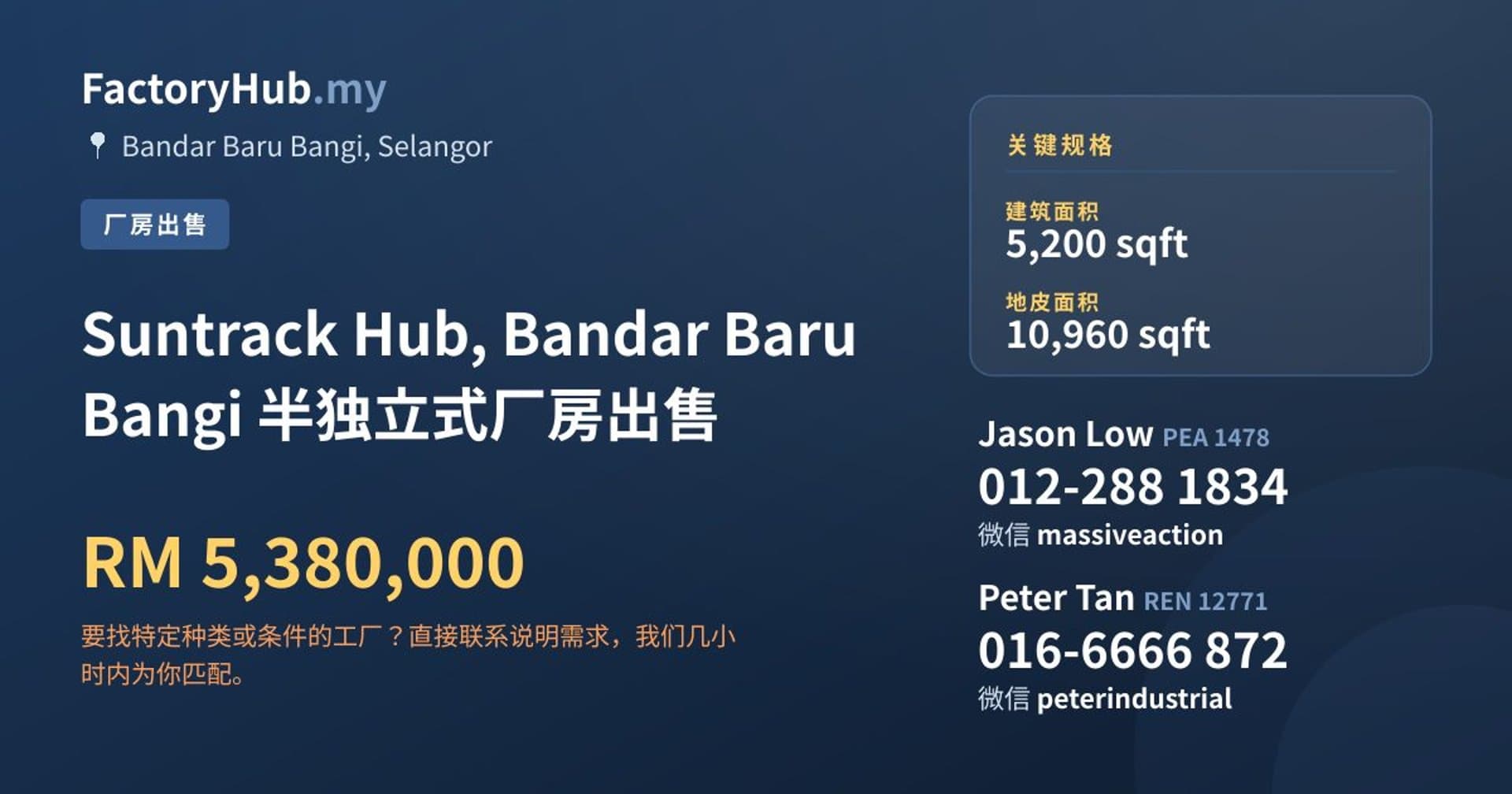 Suntrack Hub, Bandar Baru Bangi 半独立式厂房出售 · 房源图片 1/2