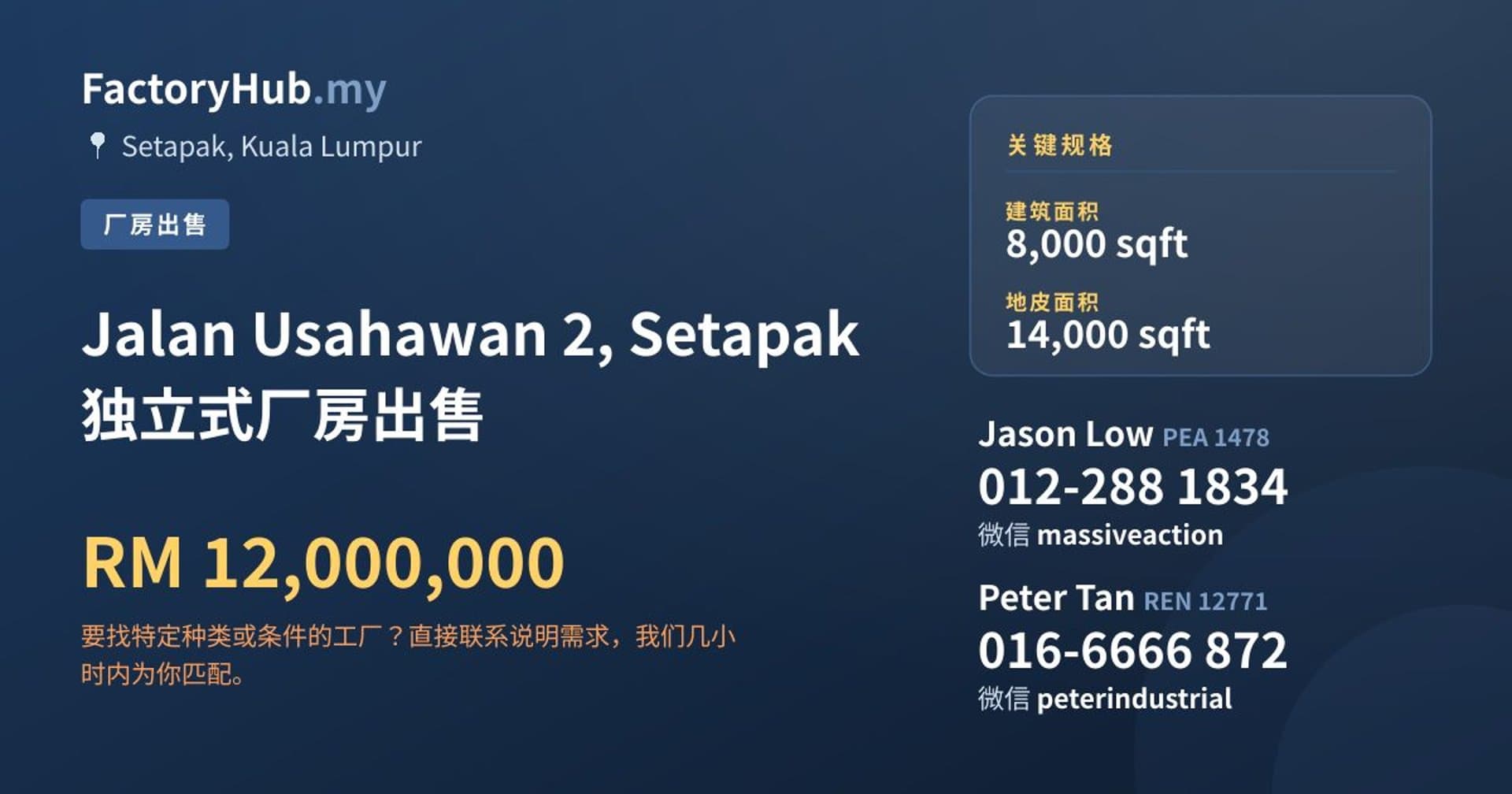 Jalan Usahawan 2, Setapak 独立式厂房出售 · 房源图片 1/2