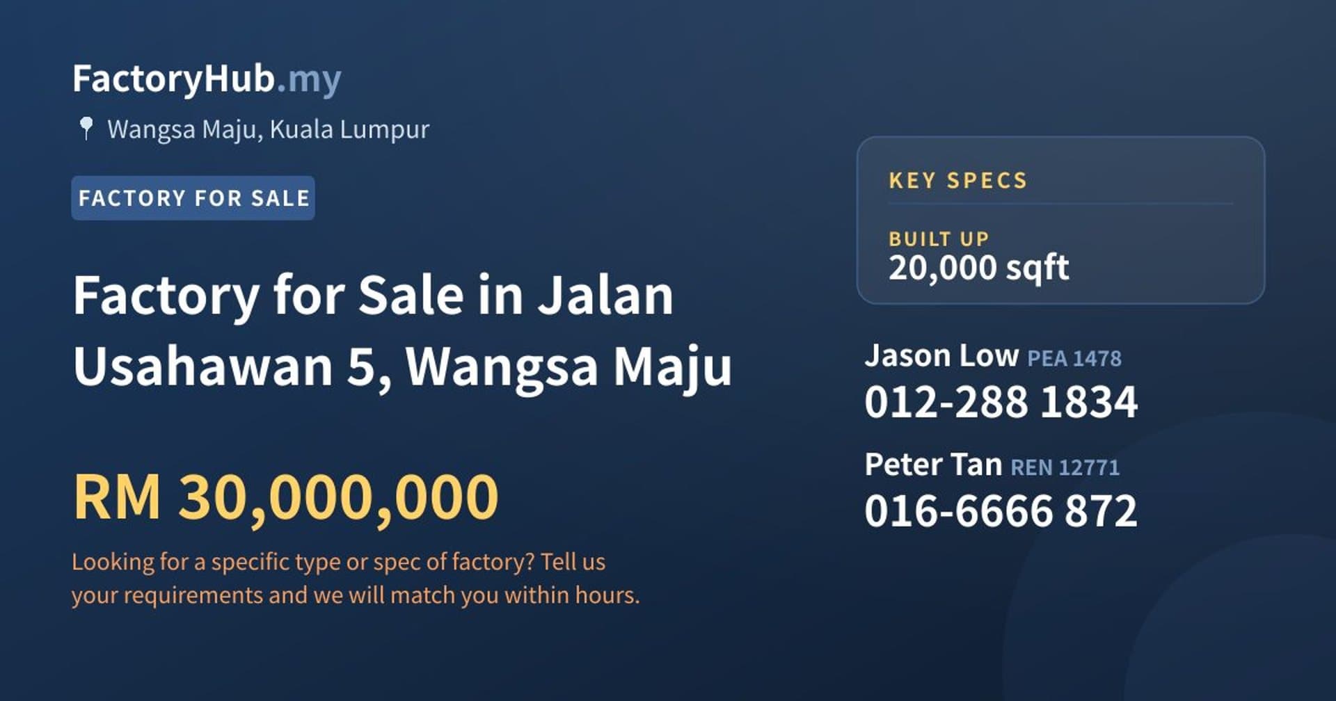 Factory for Sale in Jalan Usahawan 5, Wangsa Maju - Property image 1 of 2