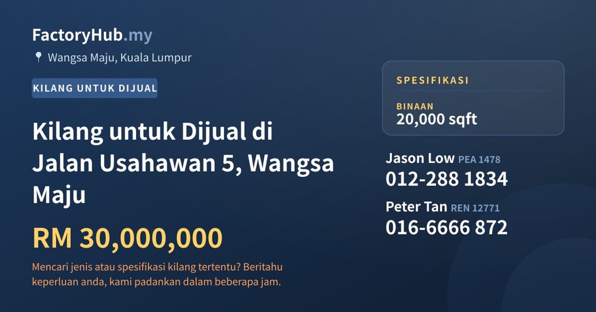 Kilang untuk Dijual di Jalan Usahawan 5, Wangsa Maju · Imej hartanah 1/2