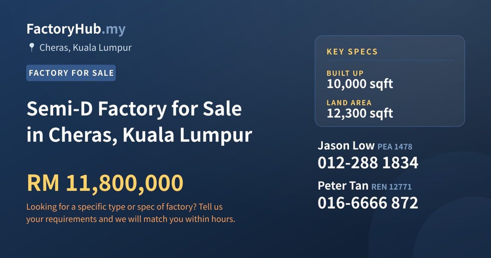 Semi-D Factory for Sale in Cheras, Kuala Lumpur - Property image 1 of 2