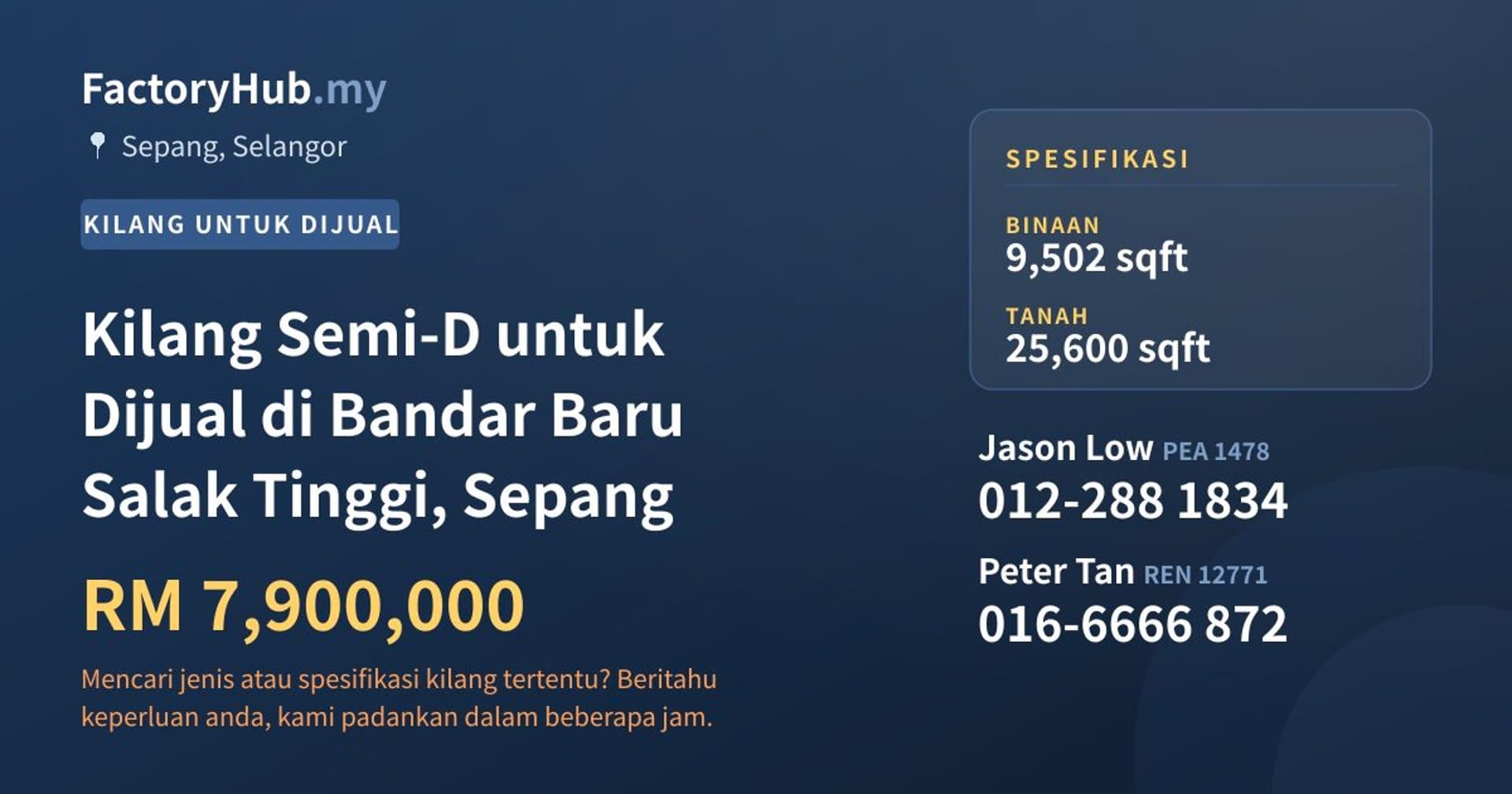 Kilang Semi-D untuk Dijual di Bandar Baru Salak Tinggi, Sepang · Imej hartanah 1/2