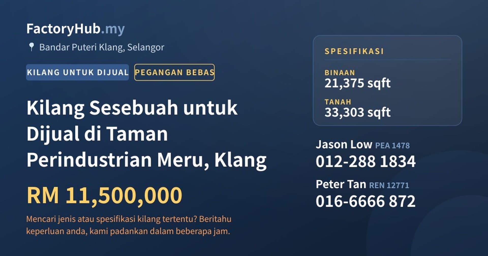 Kilang Sesebuah untuk Dijual di Taman Perindustrian Meru, Klang · Imej hartanah 1/2