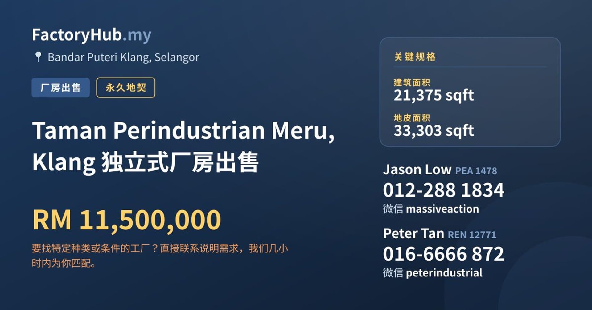 Taman Perindustrian Meru, Klang 独立式厂房出售 · 房源图片 1/2