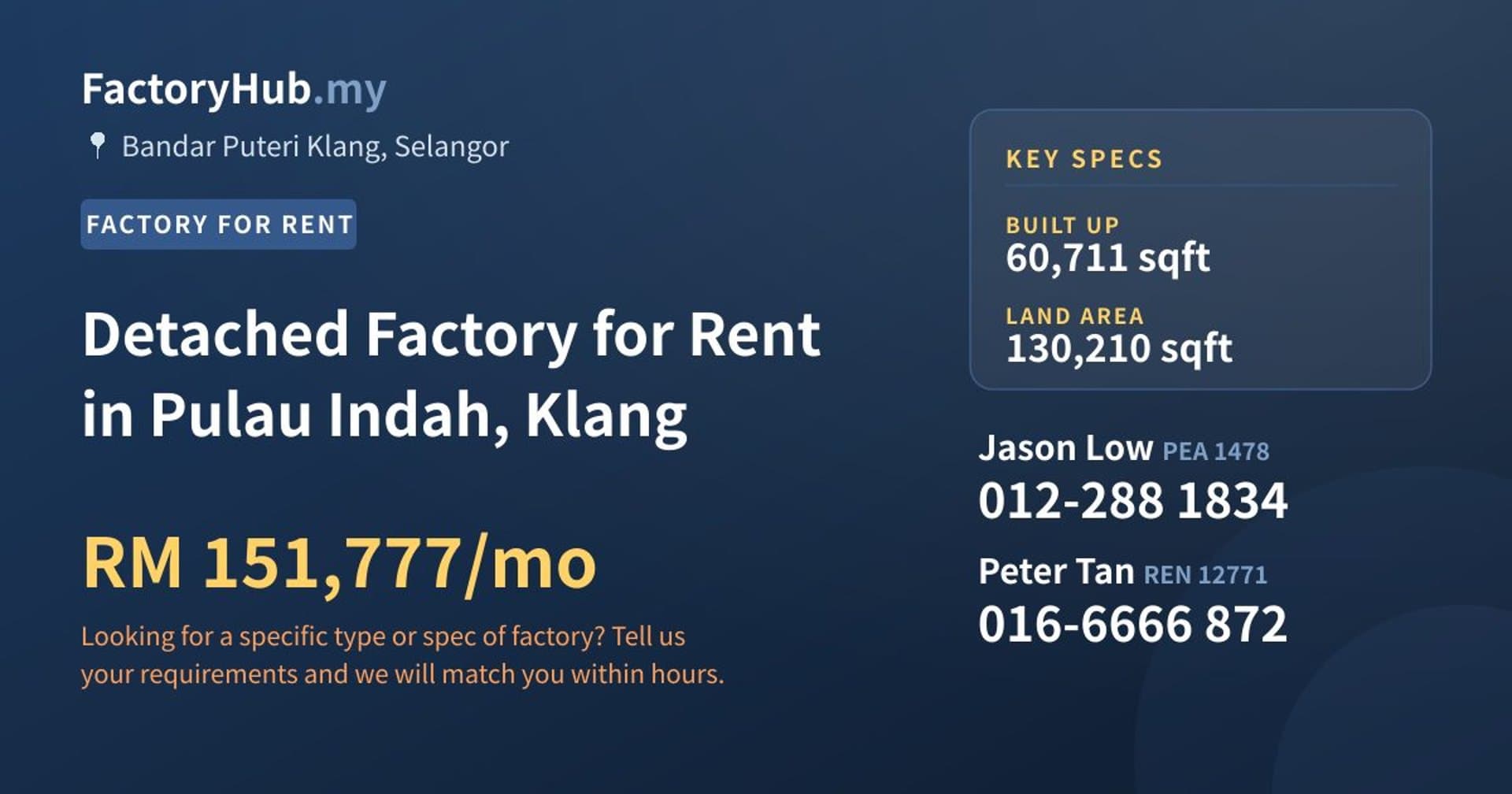 Detached Factory for Rent in Pulau Indah, Klang - Property image 1 of 2