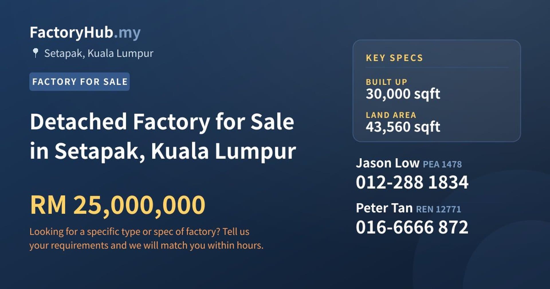 Detached Factory for Sale in Setapak, Kuala Lumpur - Property image 1 of 2