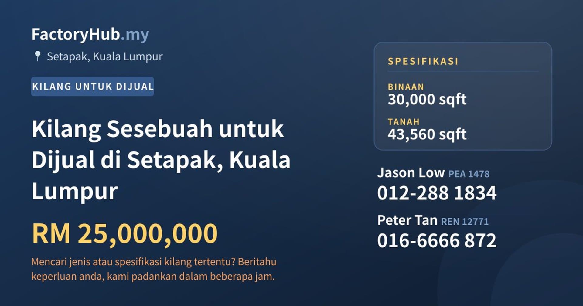 Kilang Sesebuah untuk Dijual di Setapak, Kuala Lumpur · Imej hartanah 1/2