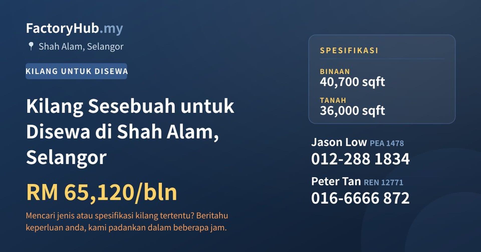 Kilang Sesebuah untuk Disewa di Shah Alam, Selangor · Imej hartanah 1/2