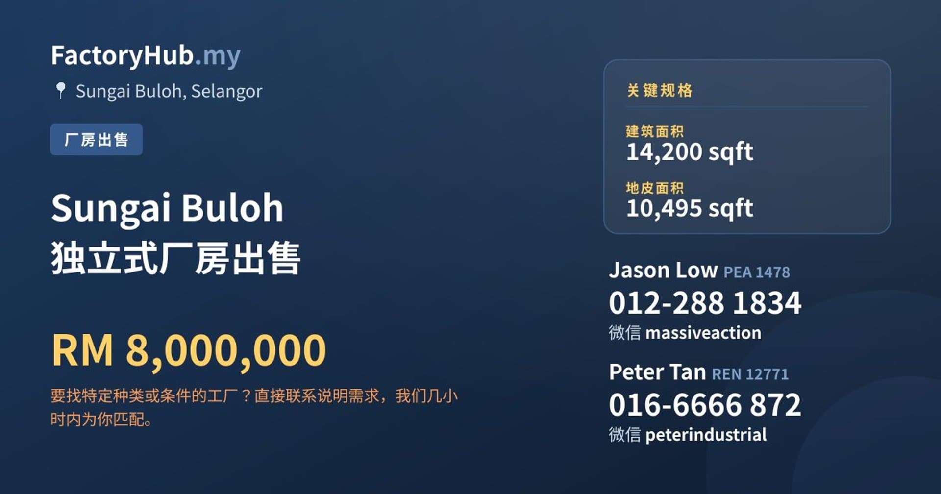 Sungai Buloh 独立式厂房出售 · 房源图片 1/2