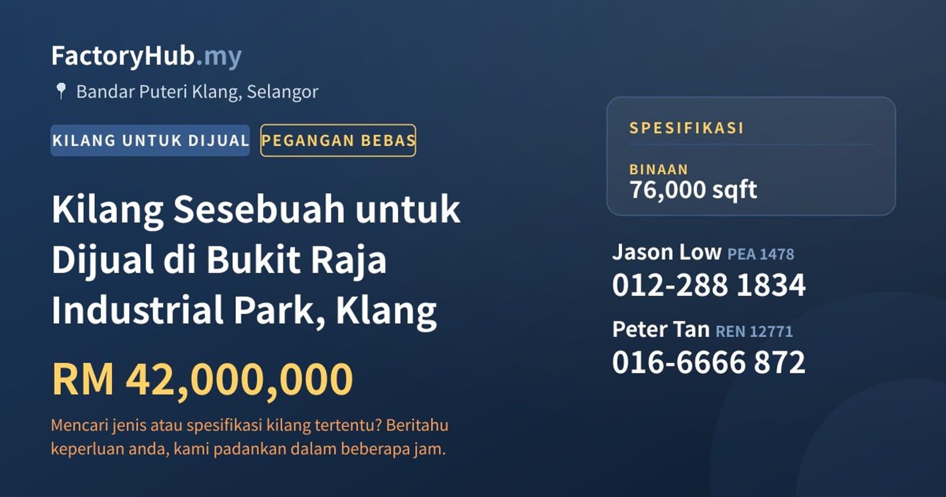 Kilang Sesebuah untuk Dijual di Bukit Raja Industrial Park, Klang · Imej hartanah 1/2