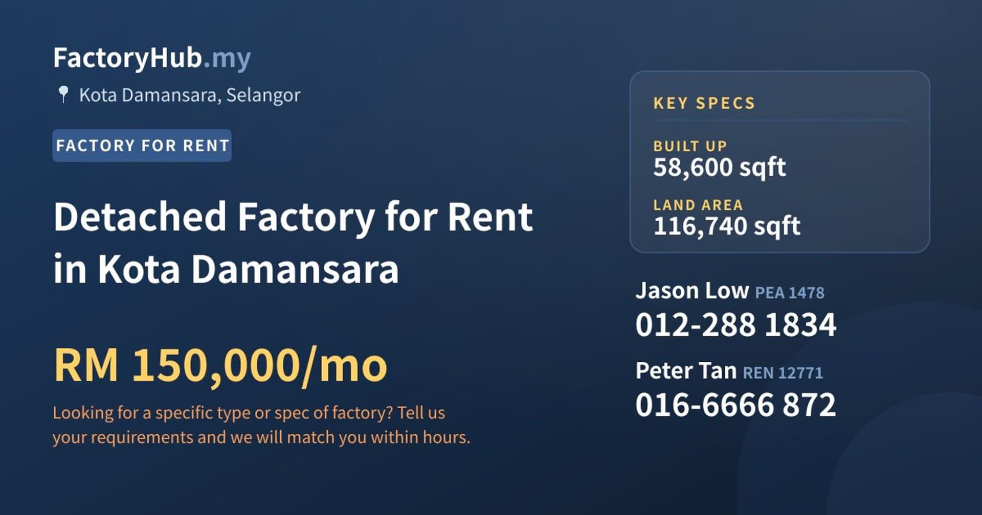 Detached Factory for Rent in Kota Damansara - Property image 1 of 2