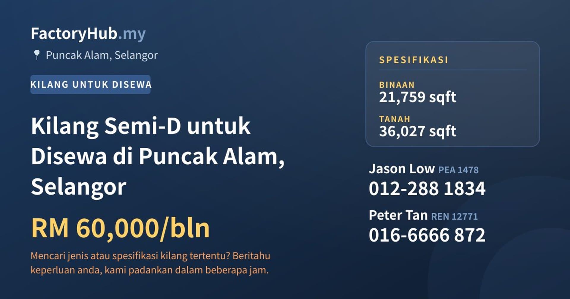 Kilang Semi-D untuk Disewa di Puncak Alam, Selangor · Imej hartanah 1/2