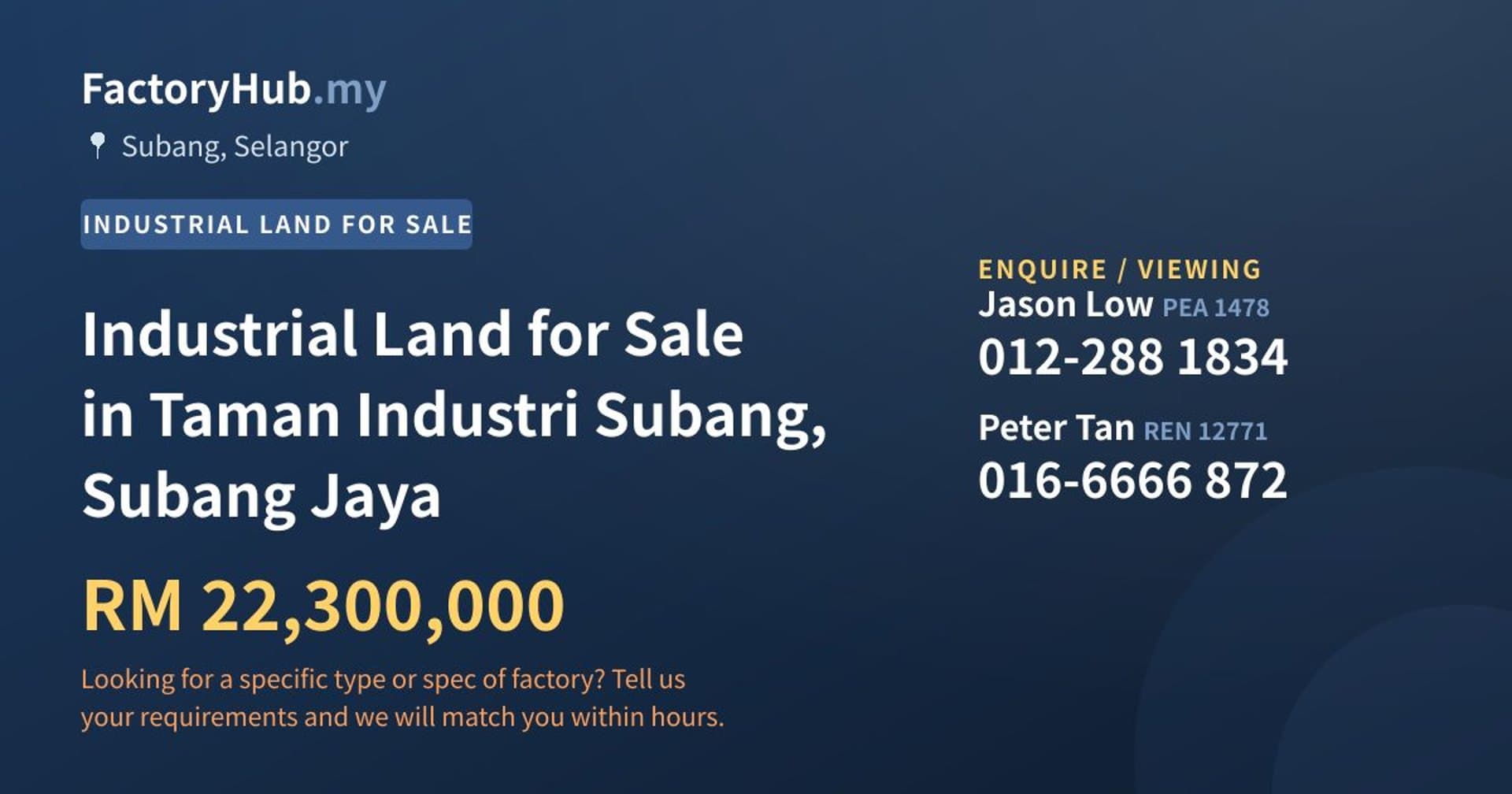 Industrial Land for Sale in Taman Industri Subang, Subang Jaya - Property image 1 of 2
