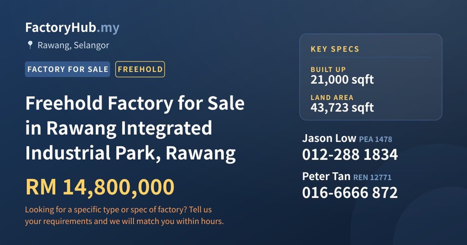 Freehold Factory for Sale in Rawang Integrated Industrial Park, Rawang - Property image 1 of 2