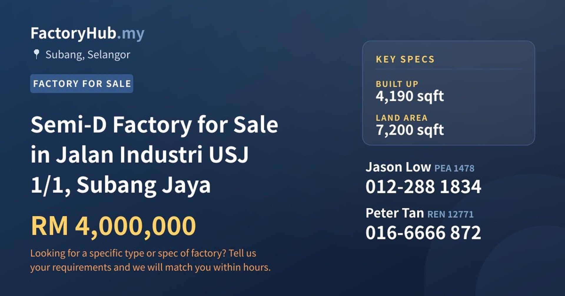 Semi-D Factory for Sale in Jalan Industri USJ 1/1, Subang Jaya - Property image 1 of 2