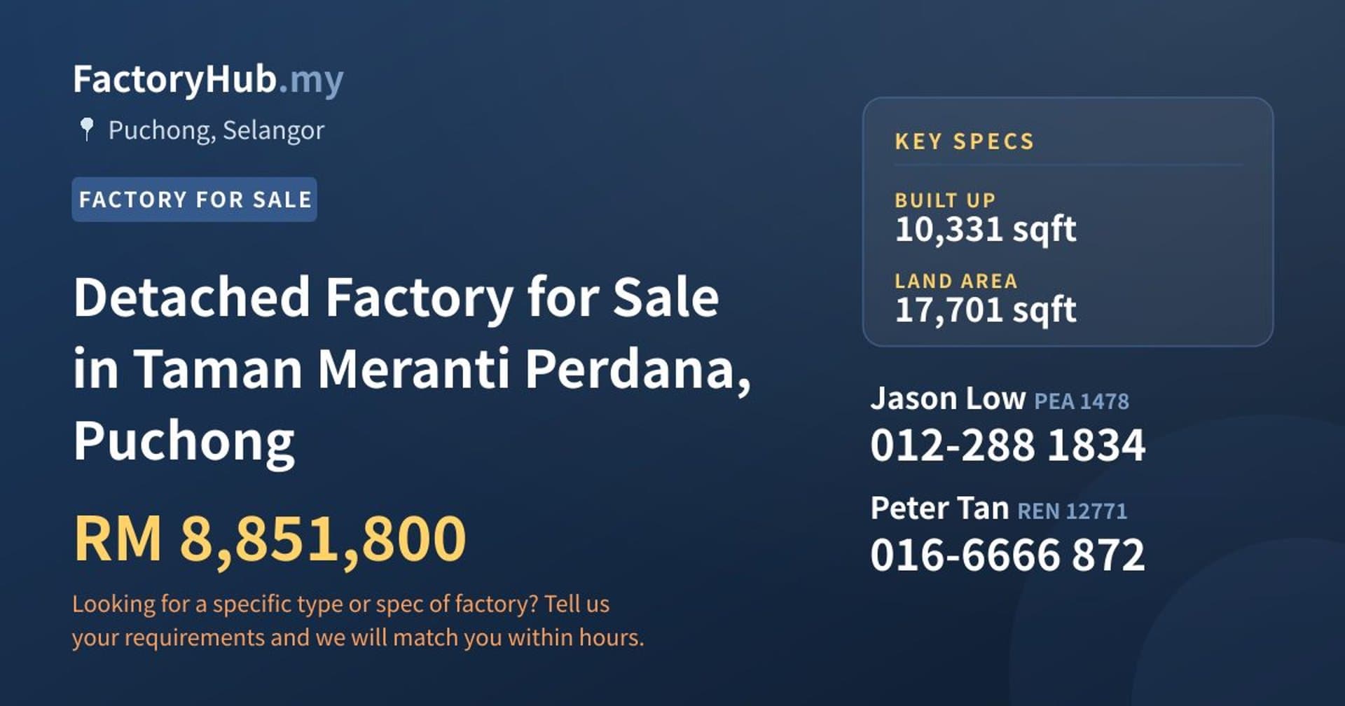 Detached Factory for Sale in Taman Meranti Perdana, Puchong - Property image 1 of 2