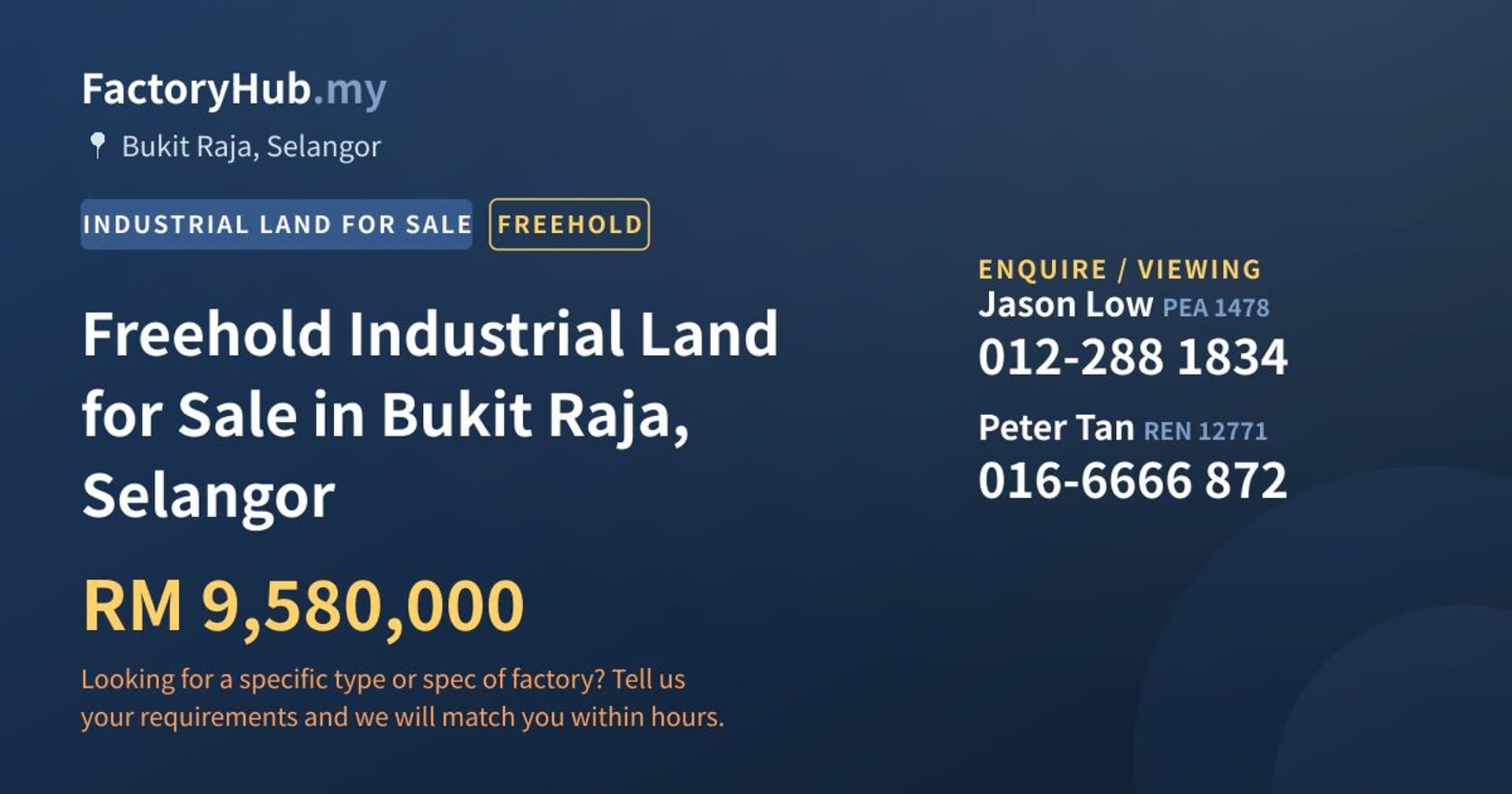 Freehold Industrial Land for Sale in Bukit Raja, Selangor - Property image 1 of 2