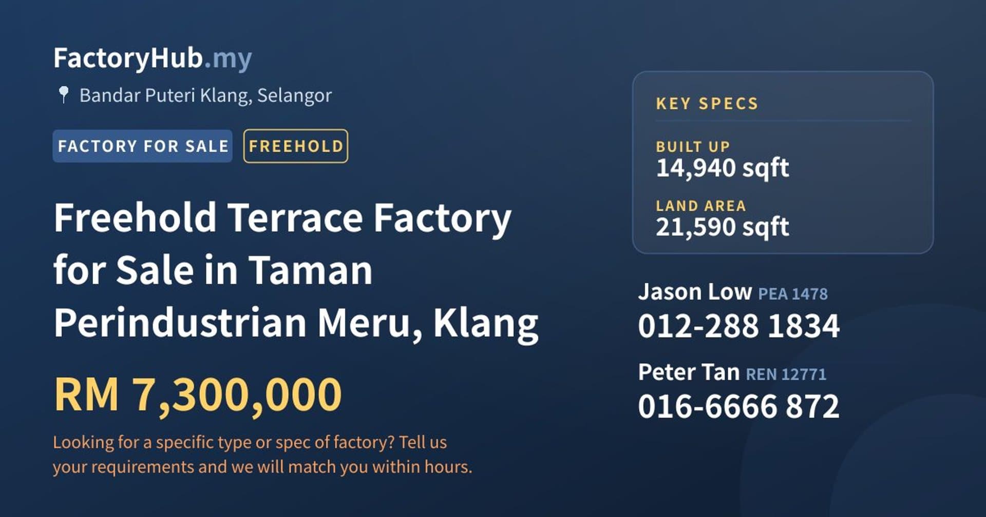 Freehold Terrace Factory for Sale in Taman Perindustrian Meru, Klang - Property image 1 of 2