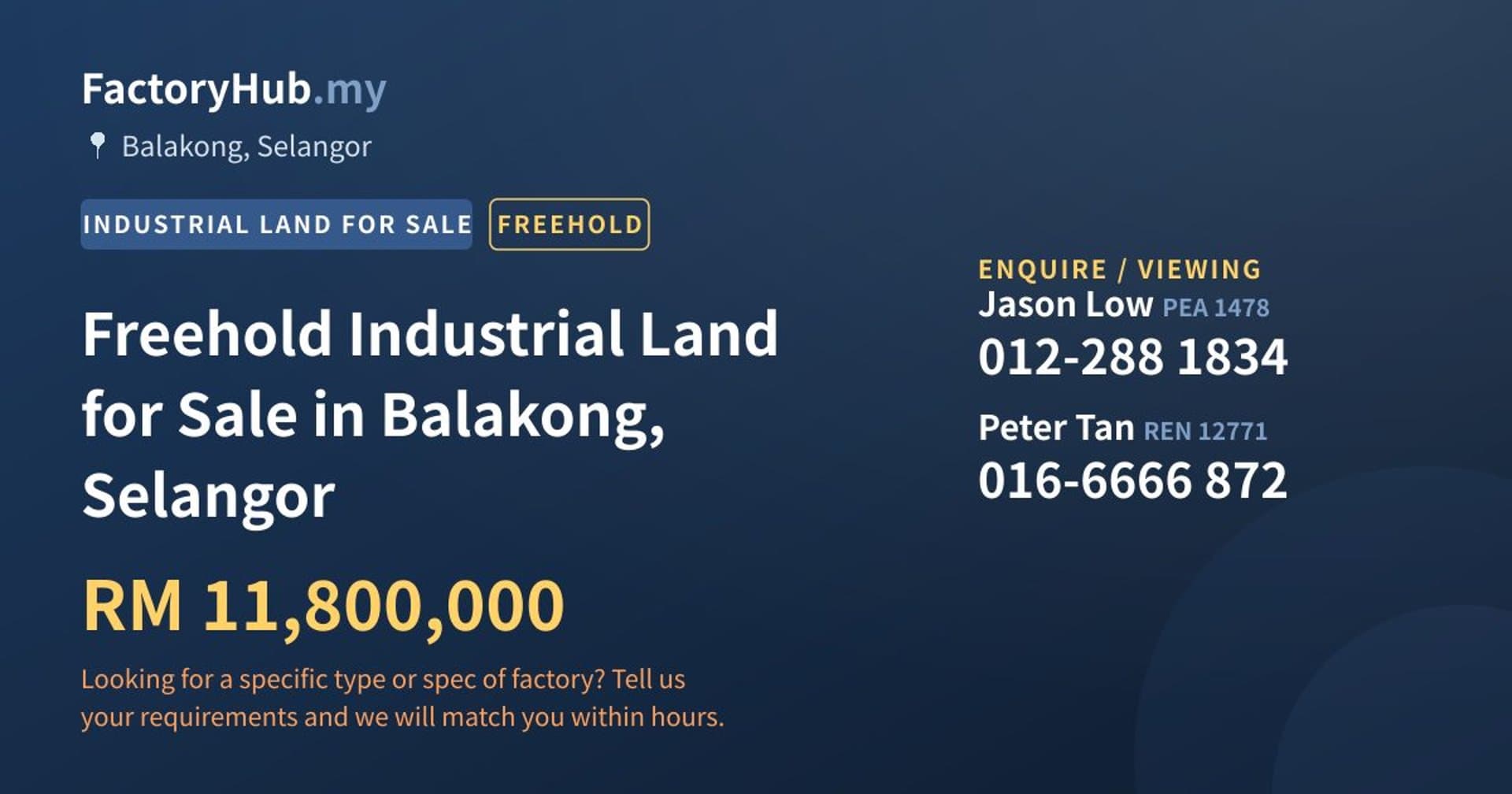 Freehold Industrial Land for Sale in Balakong, Selangor - Property image 1 of 2