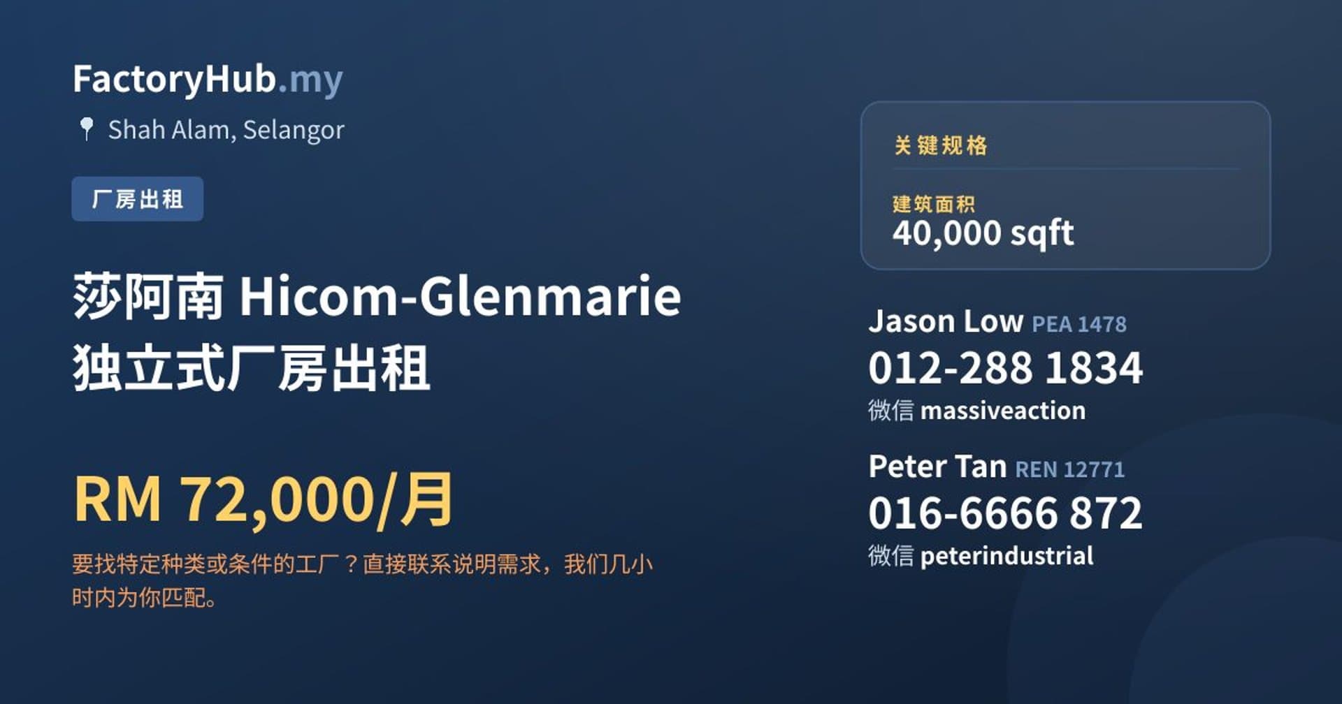 莎阿南 Hicom-Glenmarie 独立式厂房出租 · 房源图片 1/2