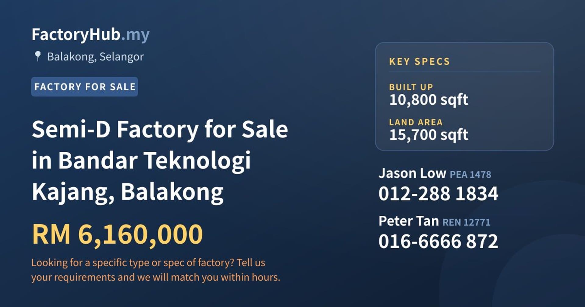 Semi-D Factory for Sale in Bandar Teknologi Kajang, Balakong - Property image 1 of 2