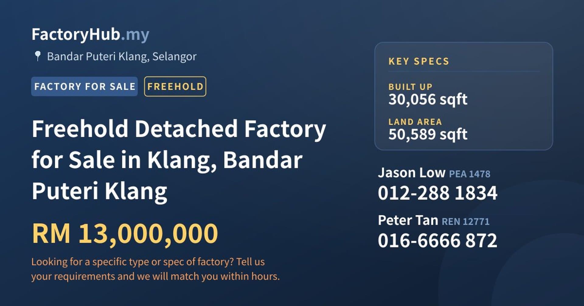 Freehold Detached Factory for Sale in Klang, Bandar Puteri Klang - Property image 1 of 2