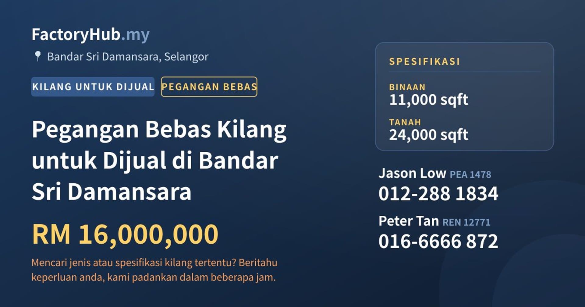 Pegangan Bebas Kilang untuk Dijual di Bandar Sri Damansara · Imej hartanah 1/2