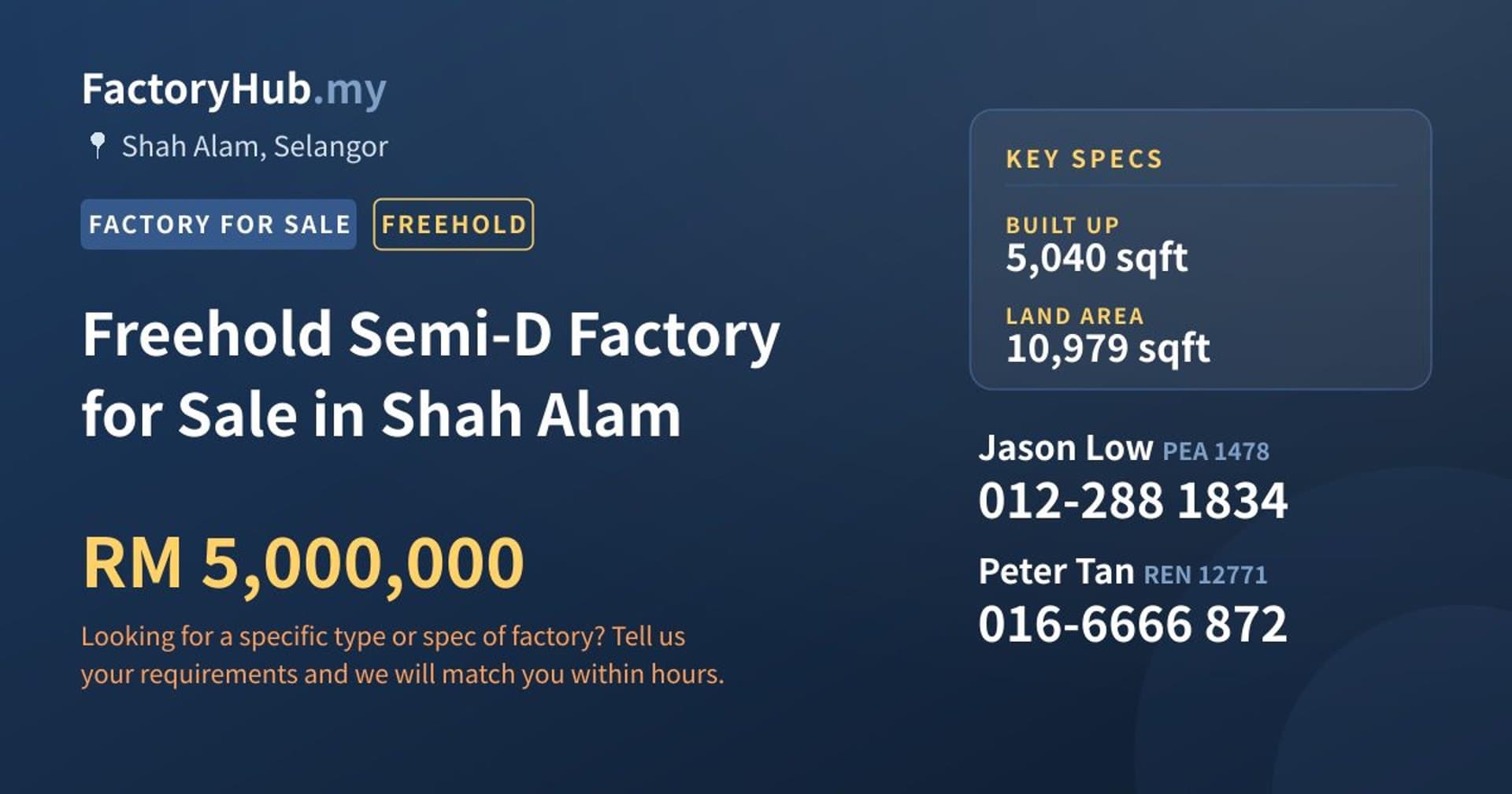 Freehold Semi-D Factory for Sale in Shah Alam - Property image 1 of 2