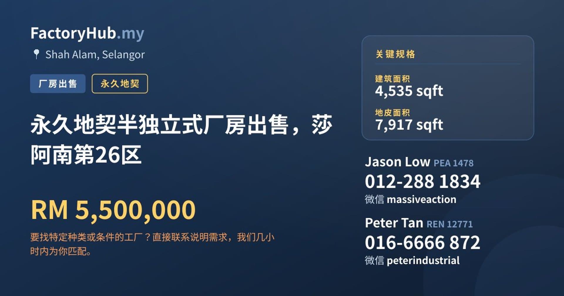 永久地契半独立式厂房出售，莎阿南第26区 · 房源图片 1/2
