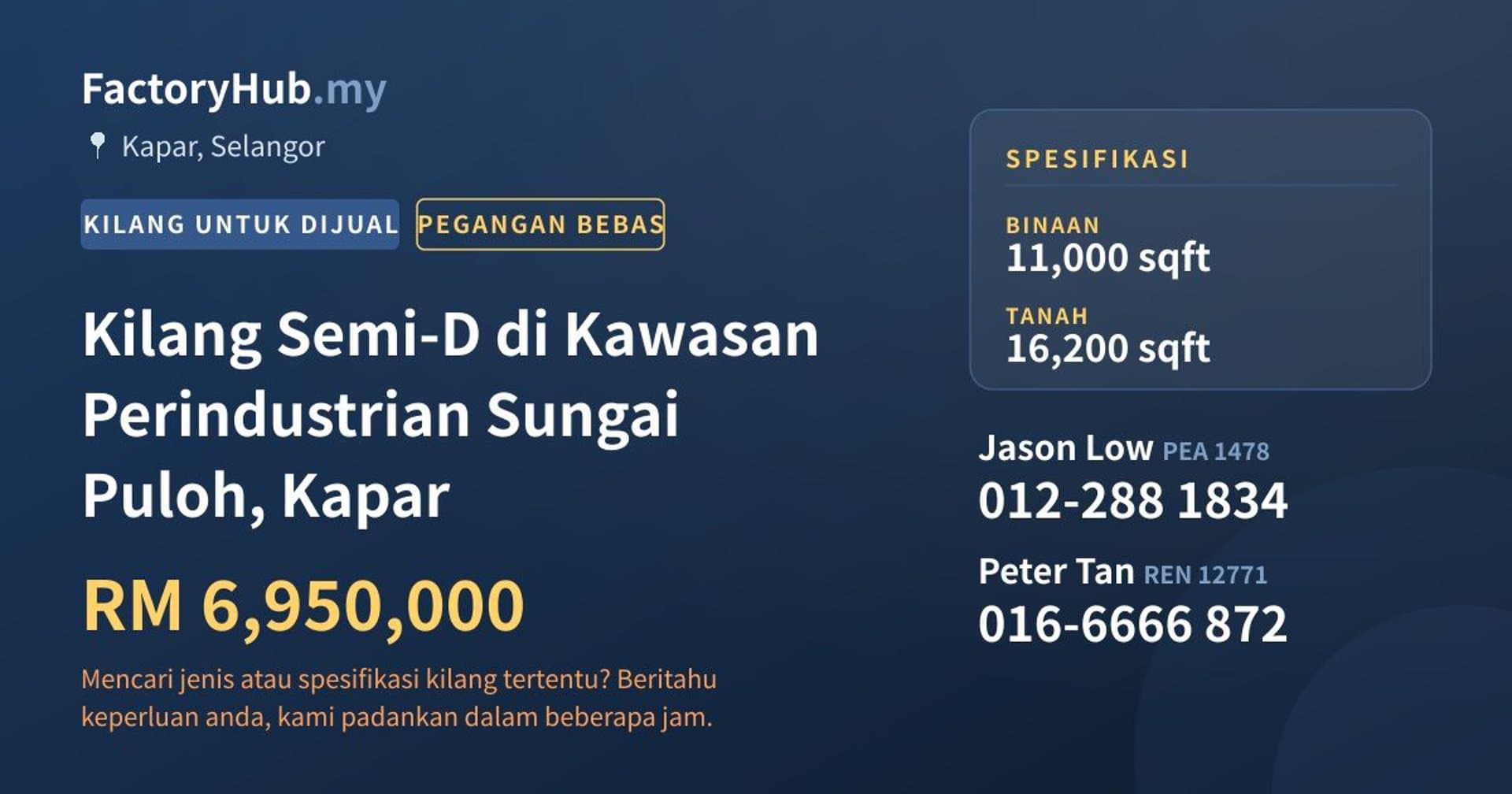 Kilang Semi-D di Kawasan Perindustrian Sungai Puloh, Kapar · Imej hartanah 1/2