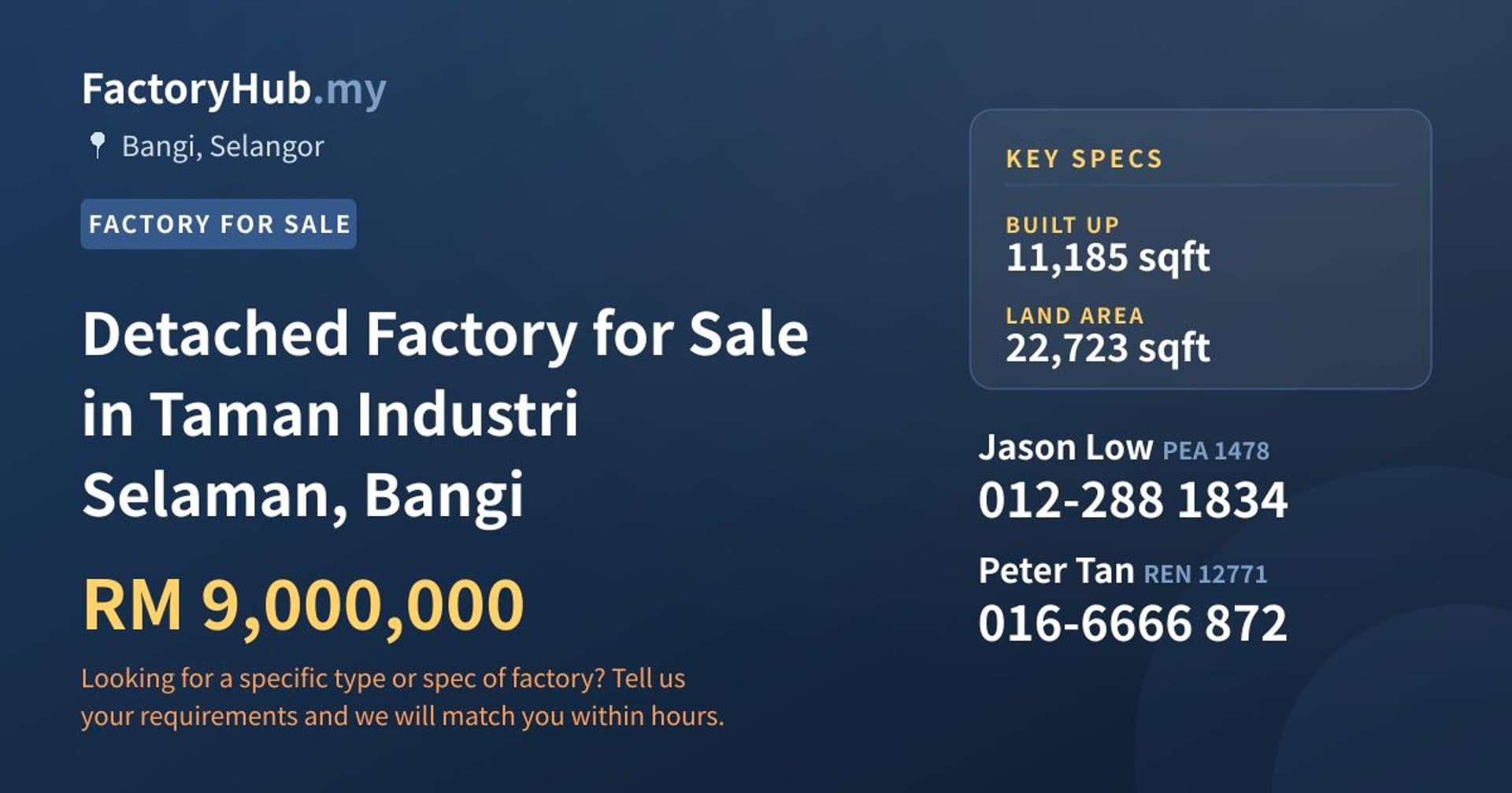 Detached Factory for Sale in Taman Industri Selaman, Bangi - Property image 1 of 2