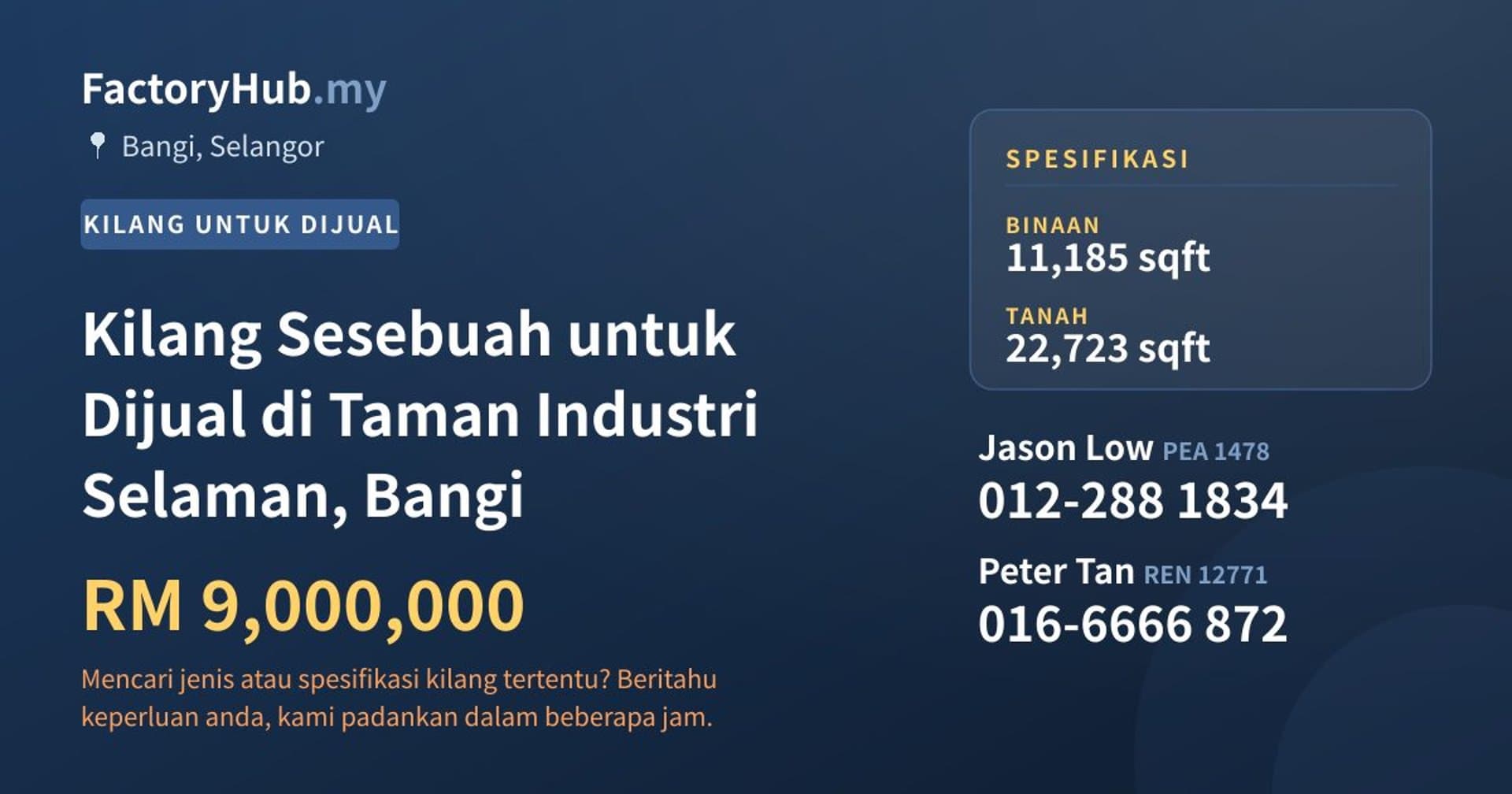 Kilang Sesebuah untuk Dijual di Taman Industri Selaman, Bangi · Imej hartanah 1/2
