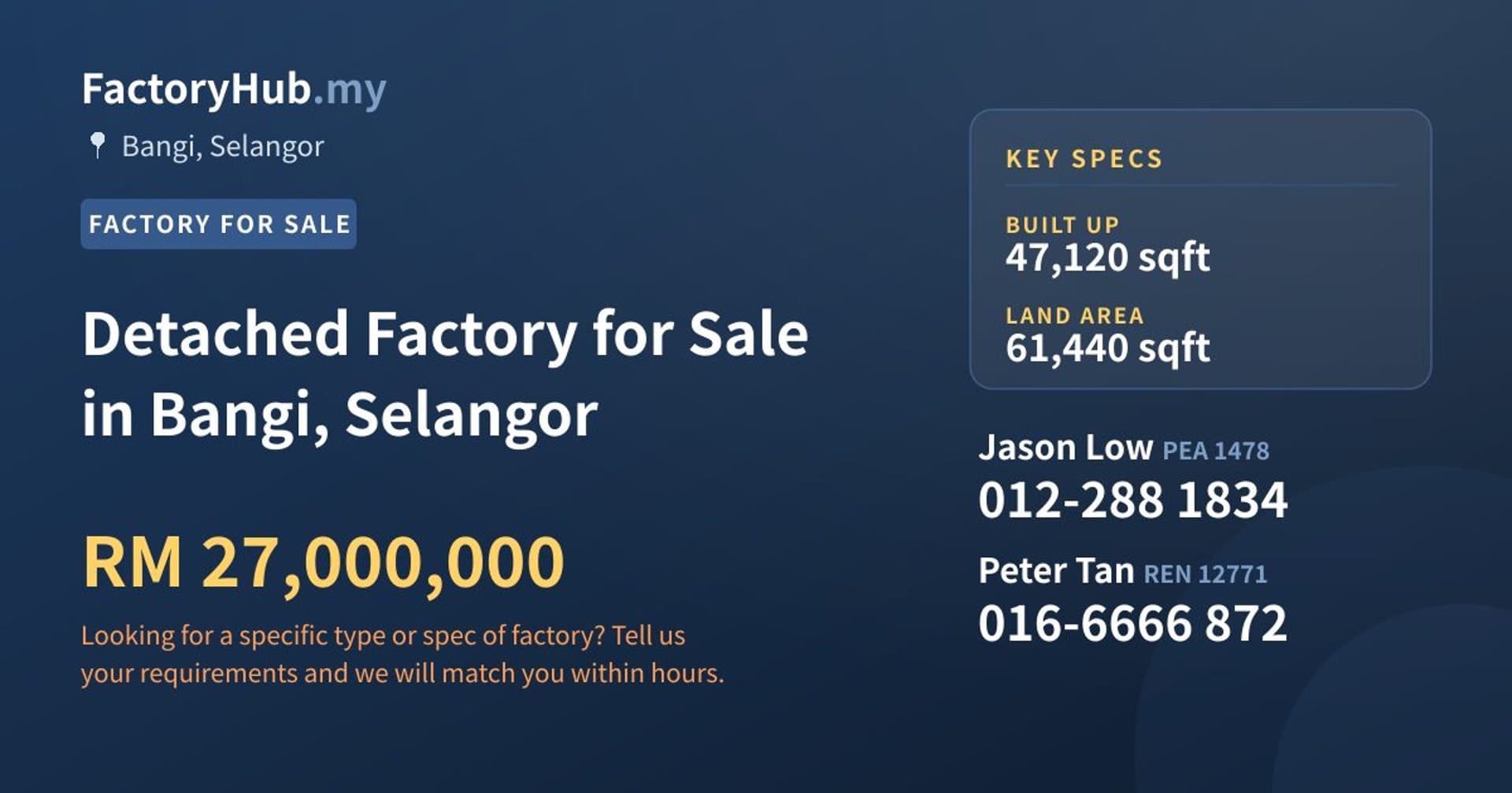 Detached Factory for Sale in Bangi, Selangor - Property image 1 of 2
