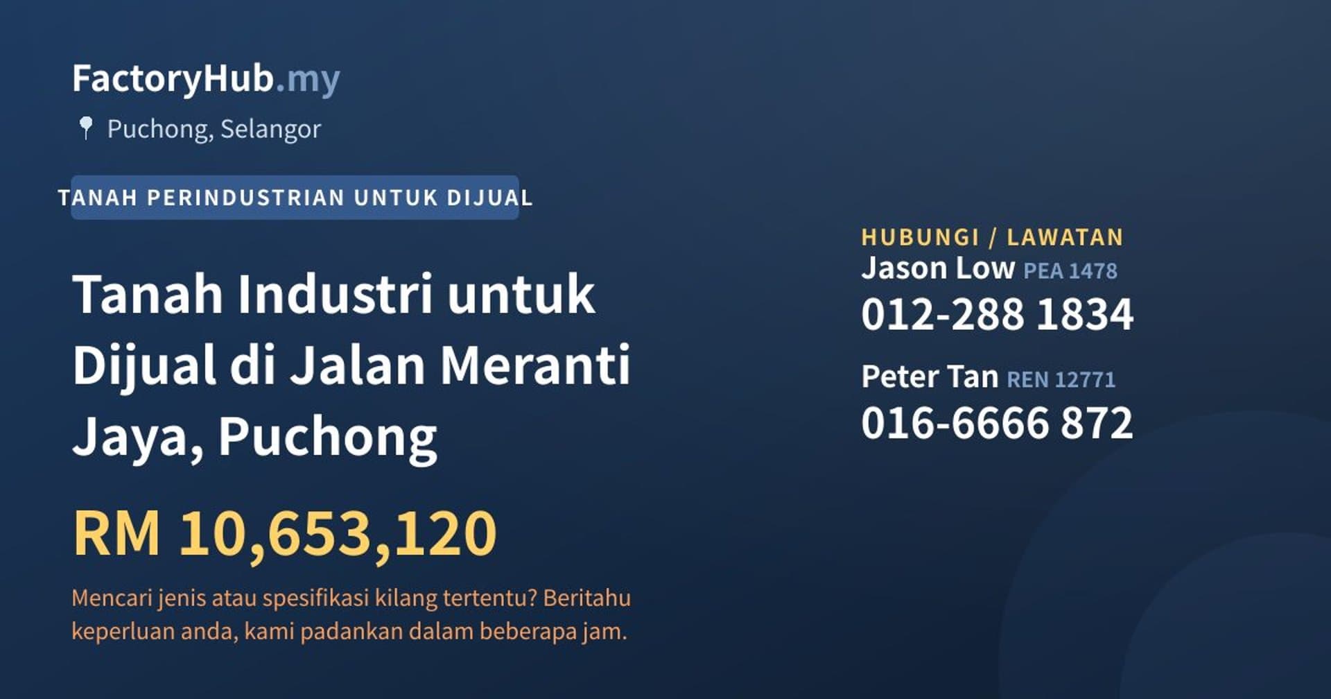 Tanah Industri untuk Dijual di Jalan Meranti Jaya, Puchong · Imej hartanah 1/2
