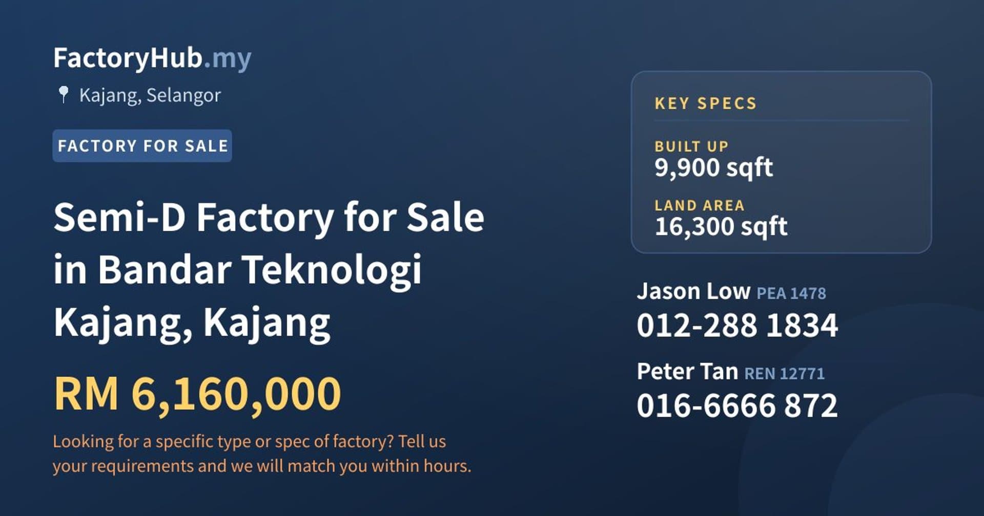 Semi-D Factory for Sale in Bandar Teknologi Kajang, Kajang - Property image 1 of 2