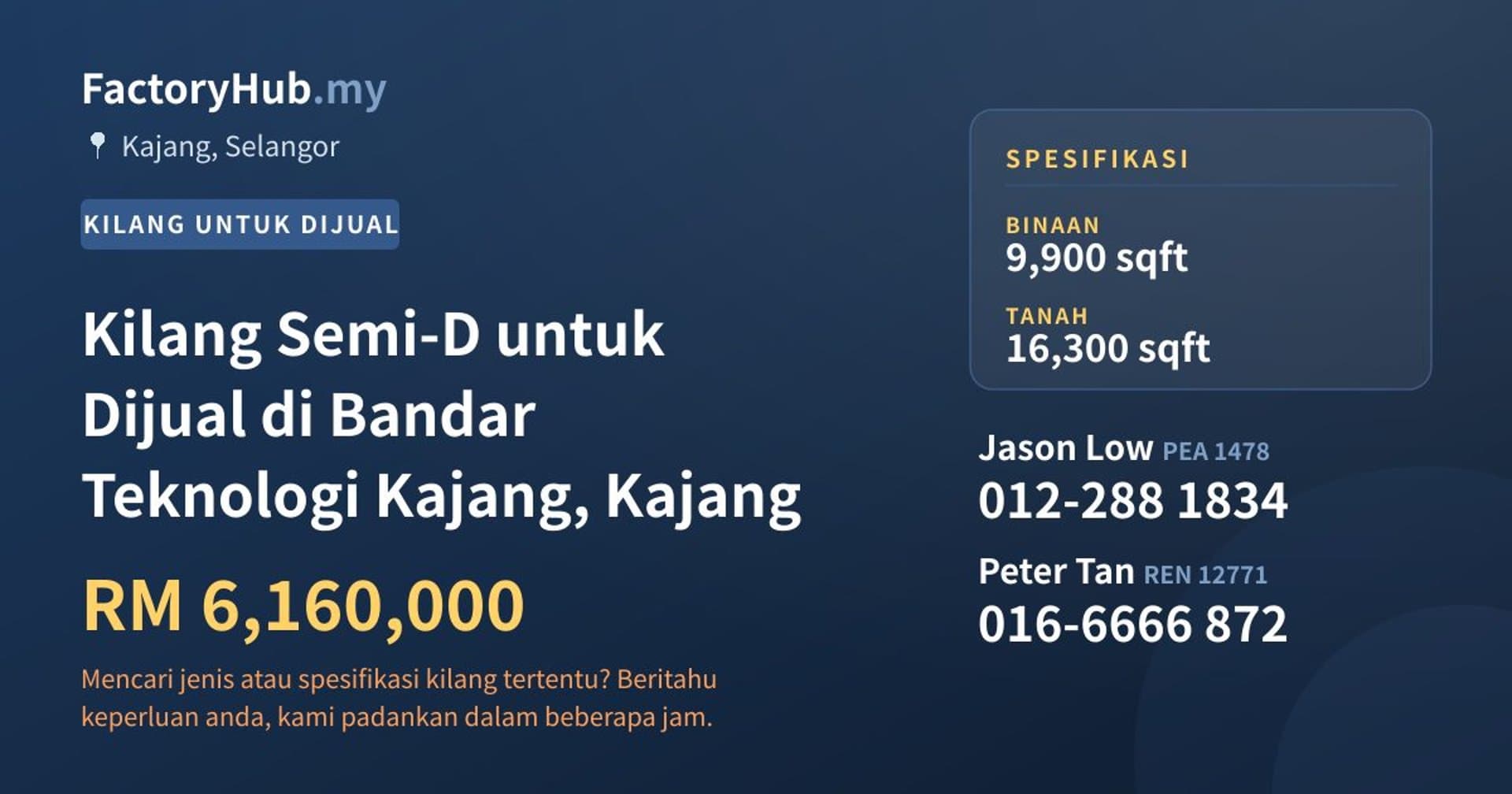 Kilang Semi-D untuk Dijual di Bandar Teknologi Kajang, Kajang · Imej hartanah 1/2