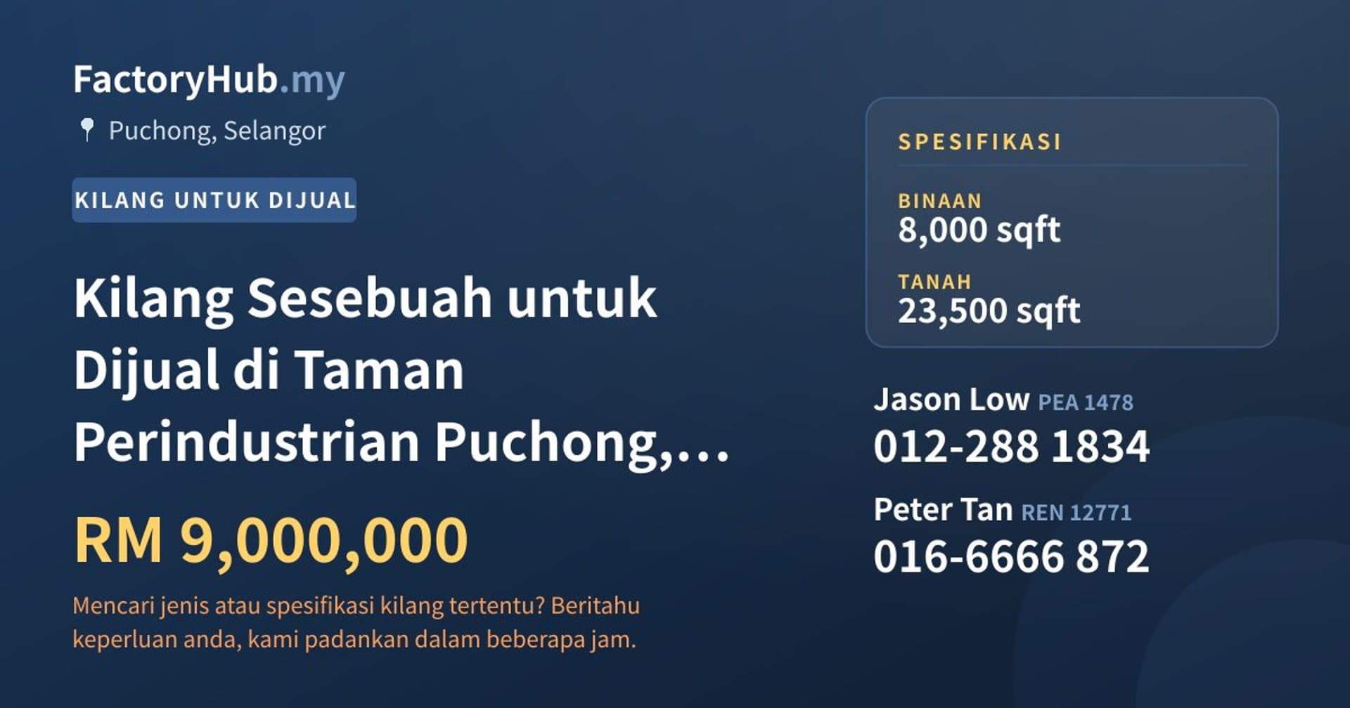Kilang Sesebuah untuk Dijual di Taman Perindustrian Puchong, Puchong · Imej hartanah 1/2