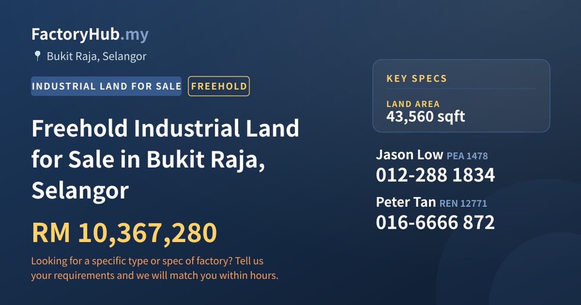 Freehold Industrial Land for Sale in Bukit Raja, Selangor - Property image 1 of 2