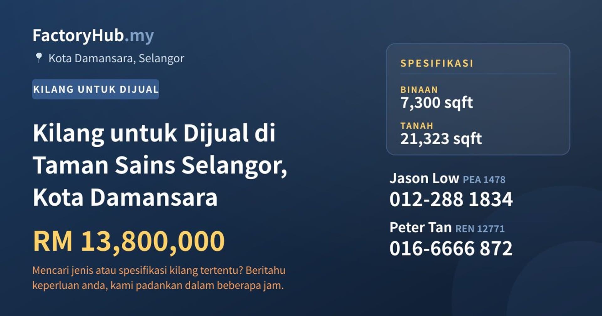 Kilang untuk Dijual di Taman Sains Selangor, Kota Damansara · Imej hartanah 1/2