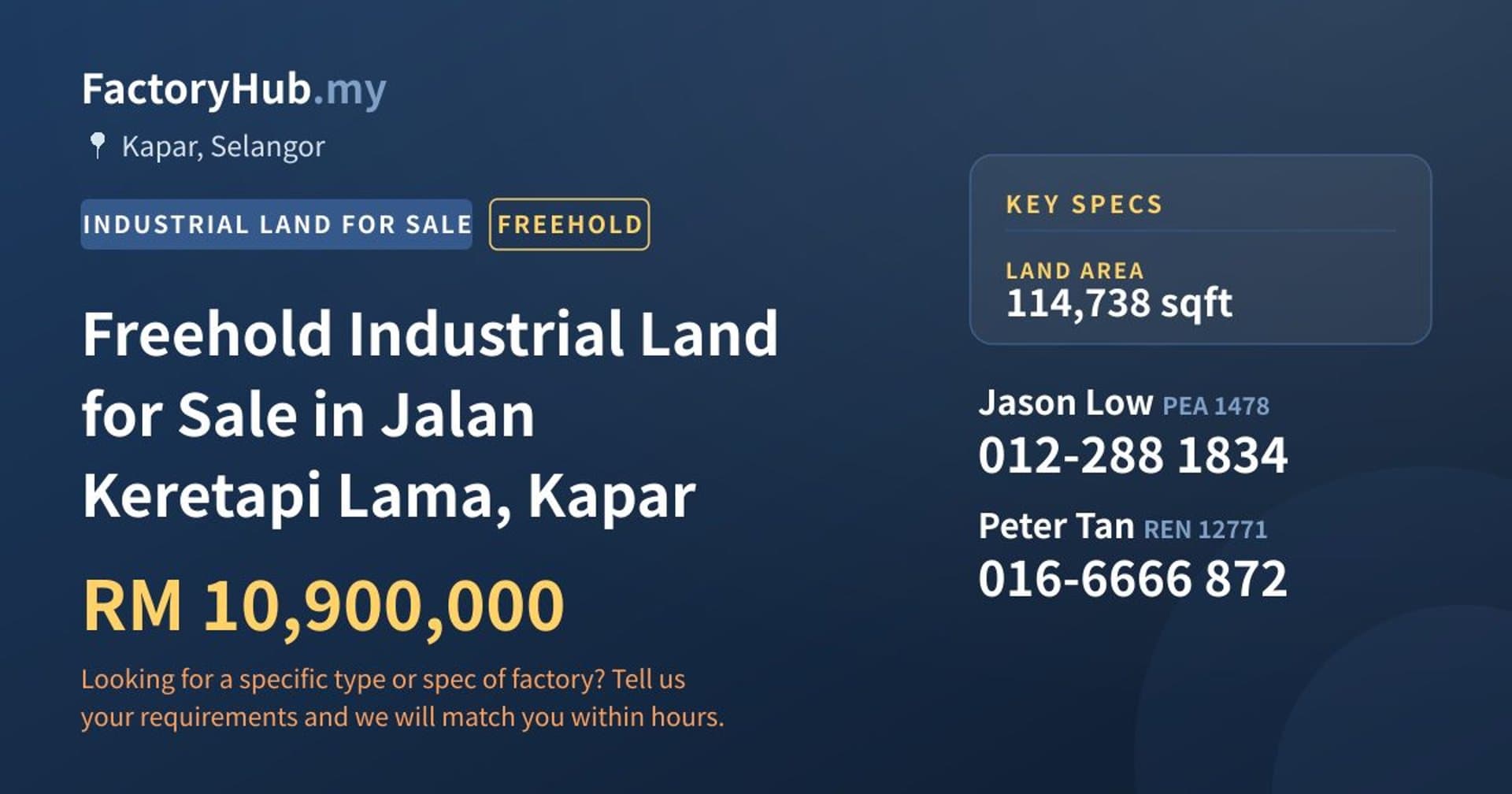Freehold Industrial Land for Sale in Jalan Keretapi Lama, Kapar - Property image 1 of 2