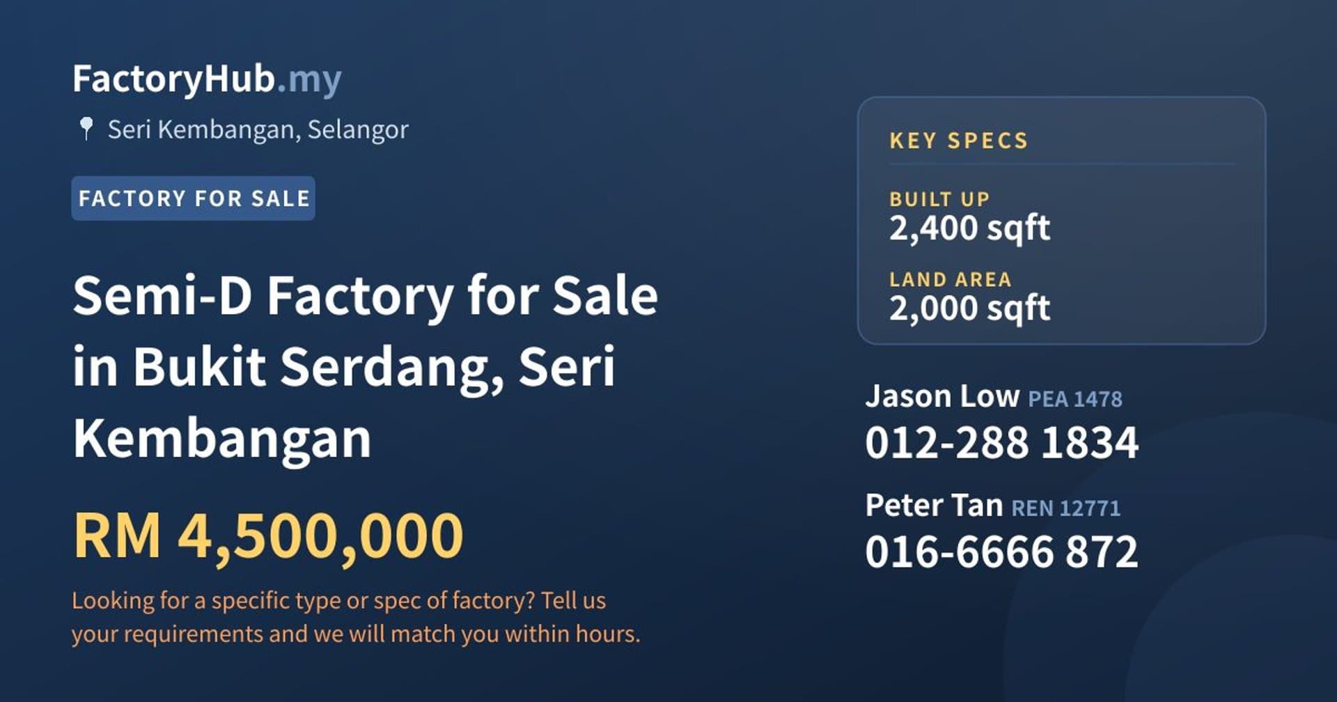 Semi-D Factory for Sale in Bukit Serdang, Seri Kembangan - Property image 1 of 2